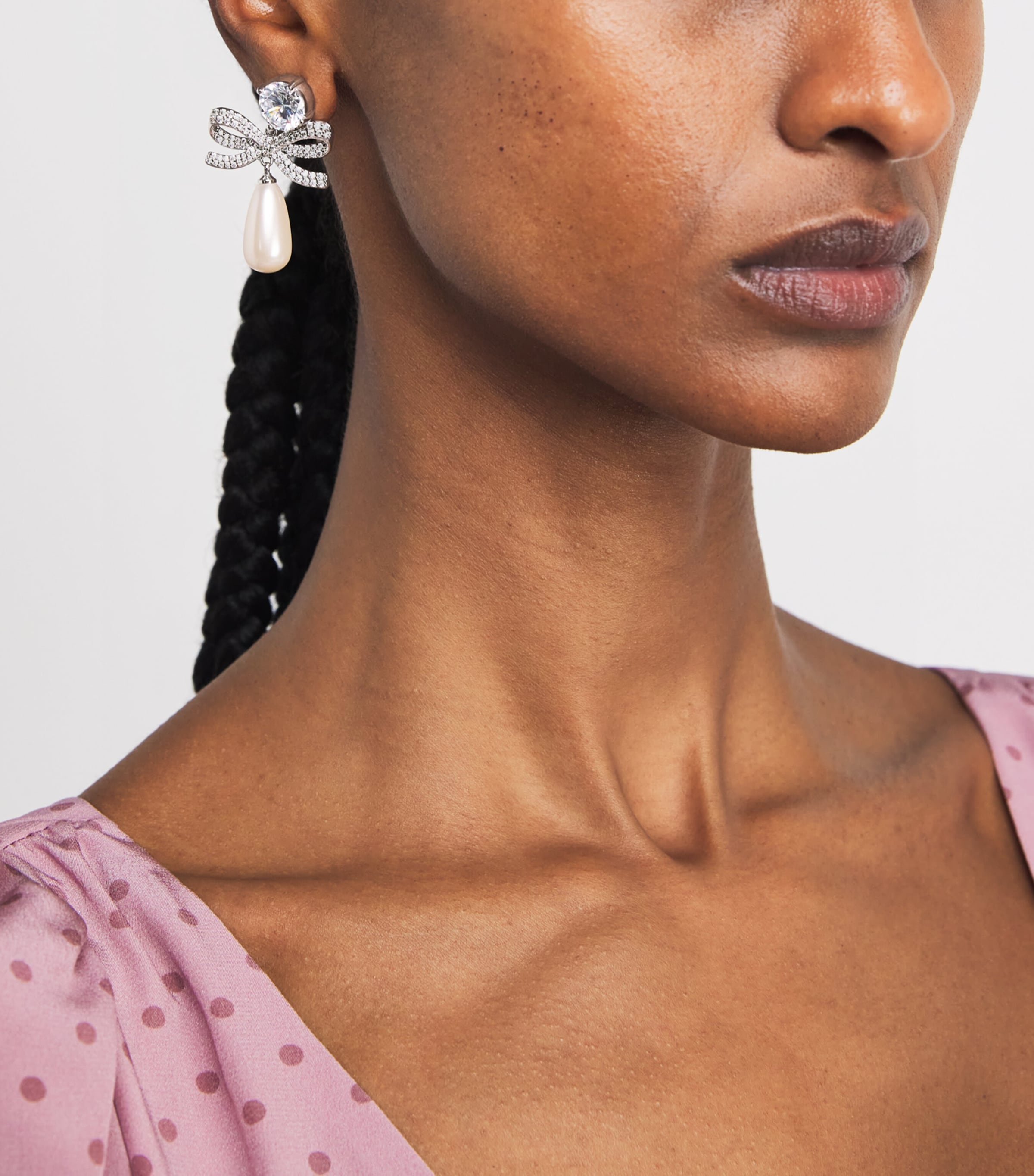 Self-Portrait Crystal-Faux Pearl Teardrop Earrings Silver Image 2