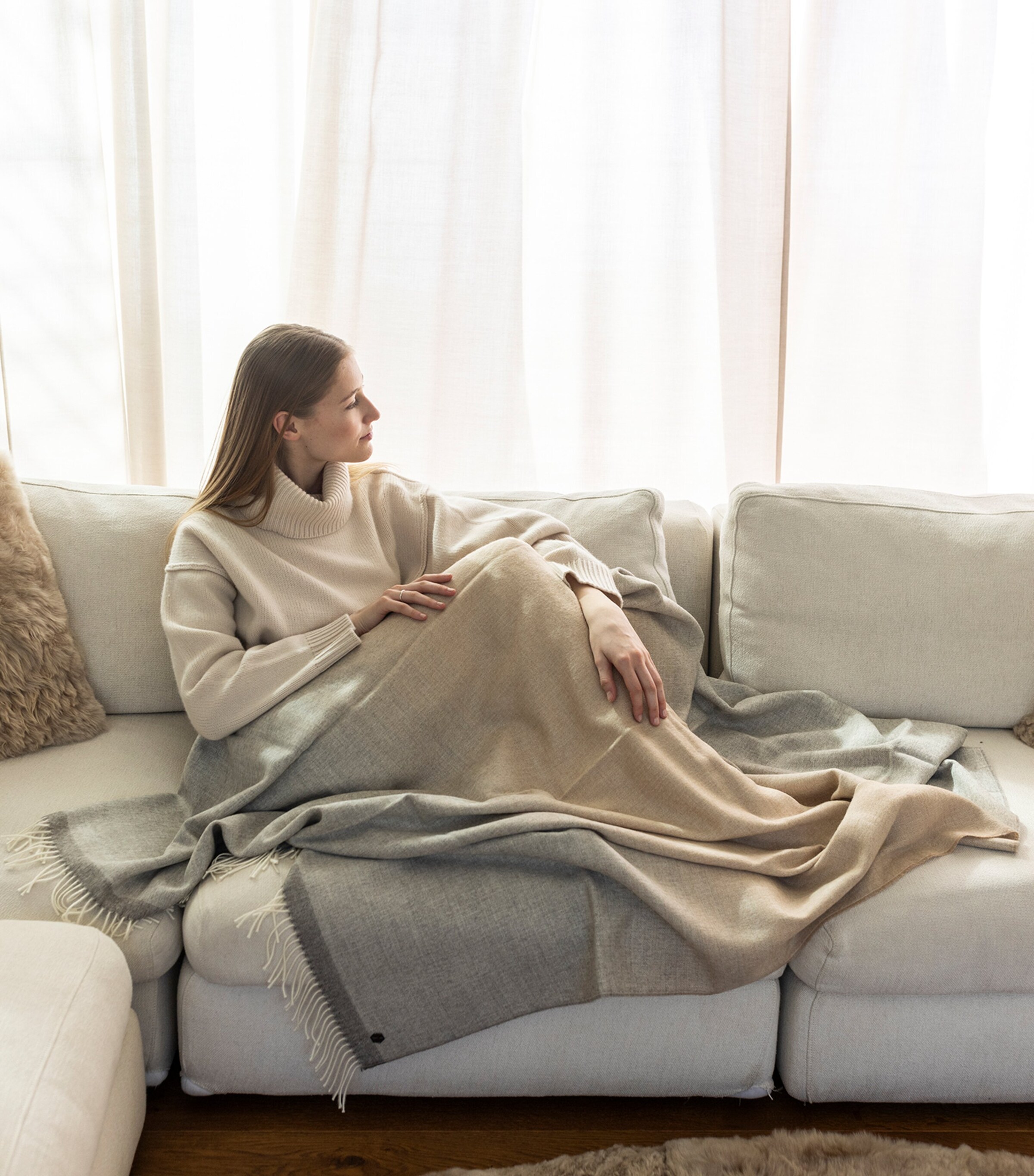 Weich Plaid Merima Throw (180cm x 130cm) Grey / Ochre Image 2