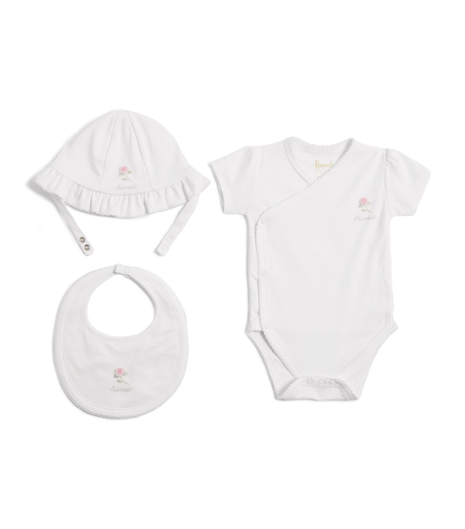 Pima Cotton Embroidered Rose Baby Gift Set WHITE Image 1