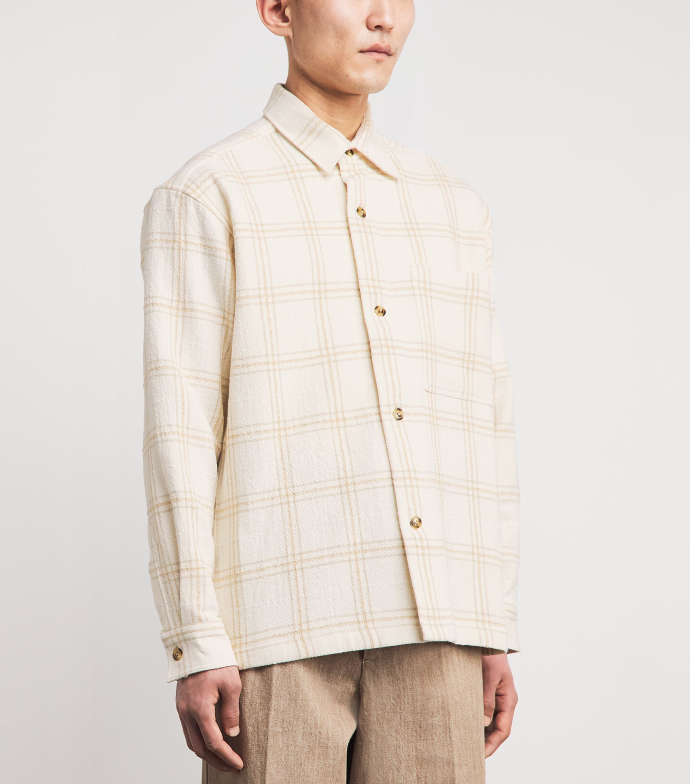 NN07 Mens Cotton-Blend Check Overshirt Ivory Image 4