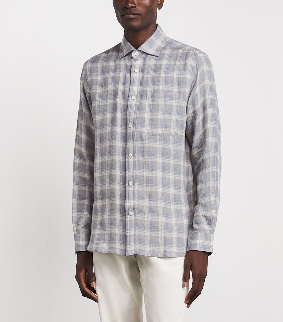 Ralph Lauren Purple Label Mens Linen Check Shirt Pearl Grey Image 4