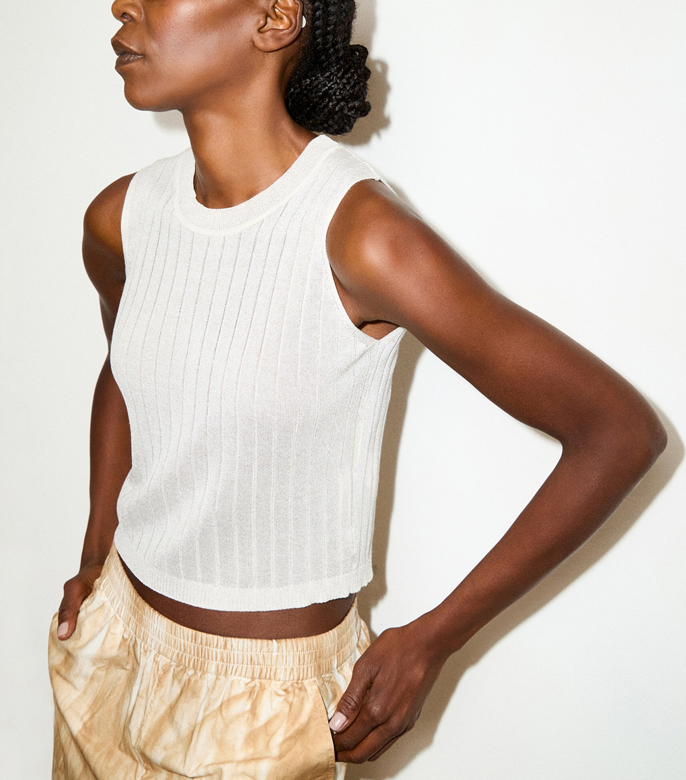 MAX&Co. Womens Ribbed Sleeveless Top Milk Image 2