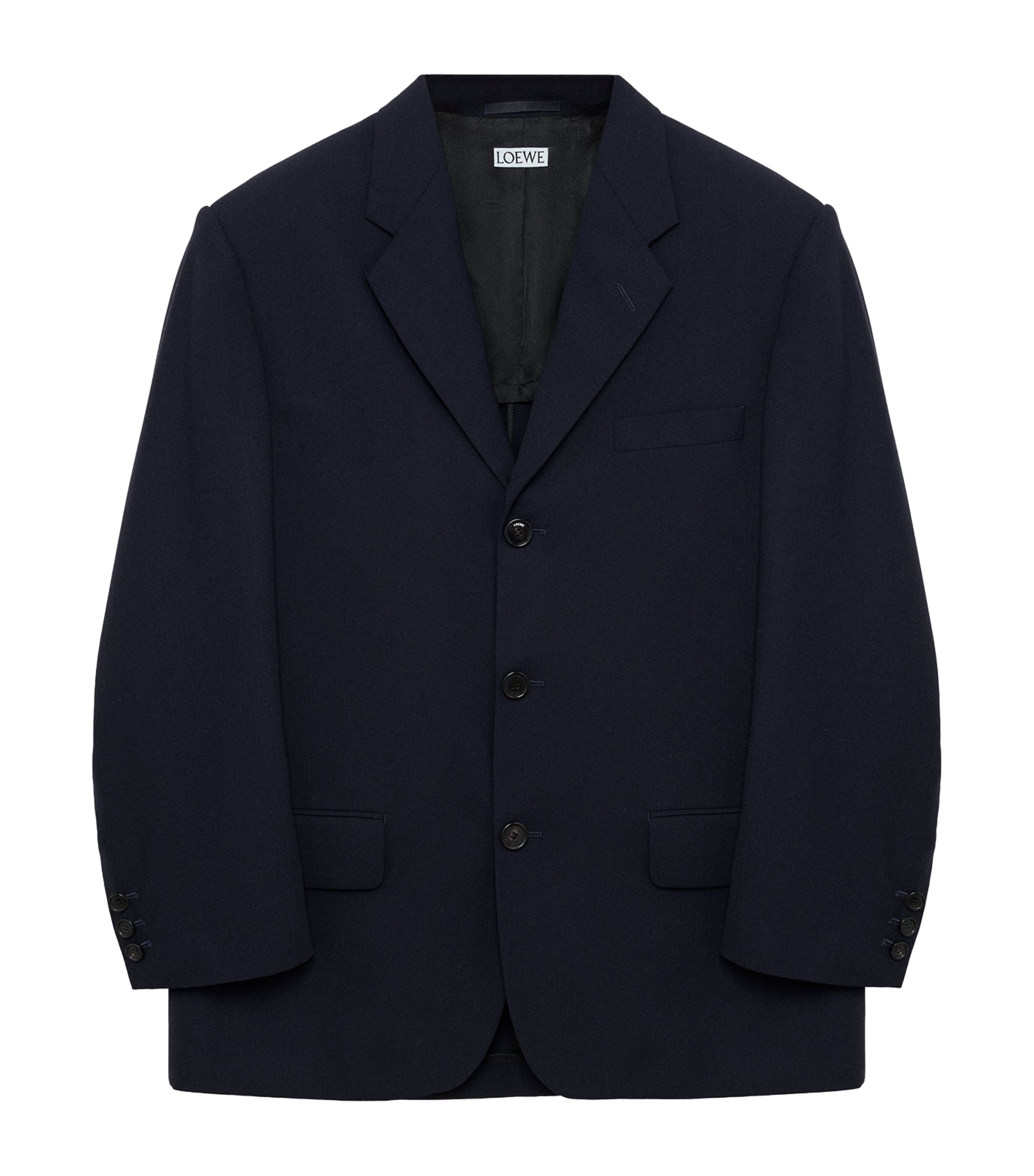 LOEWE Womens Wool Single-Breasted Blazer Navy Blue Image 1