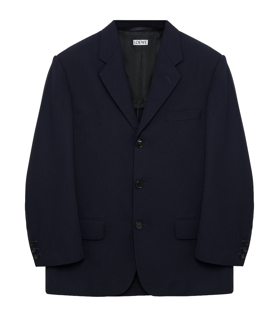 LOEWE Womens Wool Single-Breasted Blazer Navy Blue Image 1