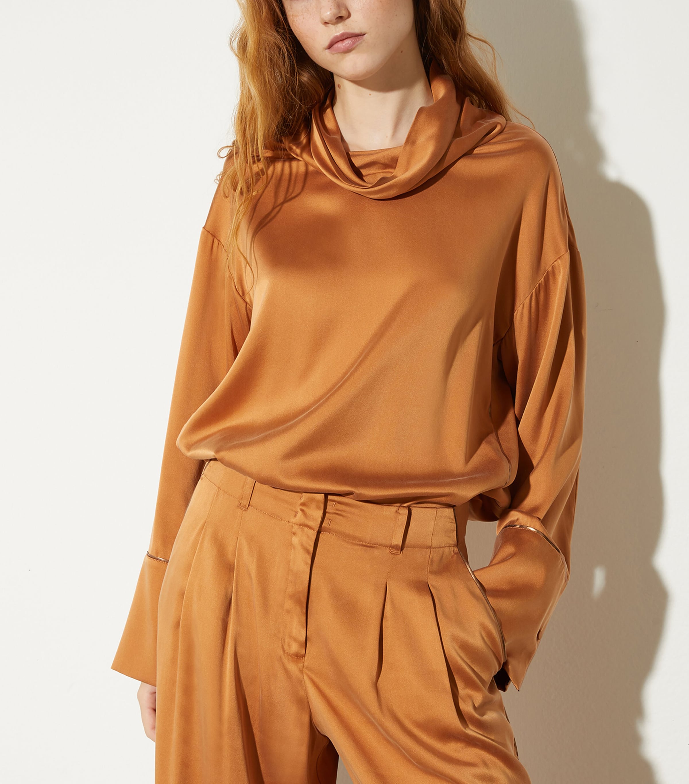 Stretch-Silk Cowl-Neck Blouse AMBER Image 2