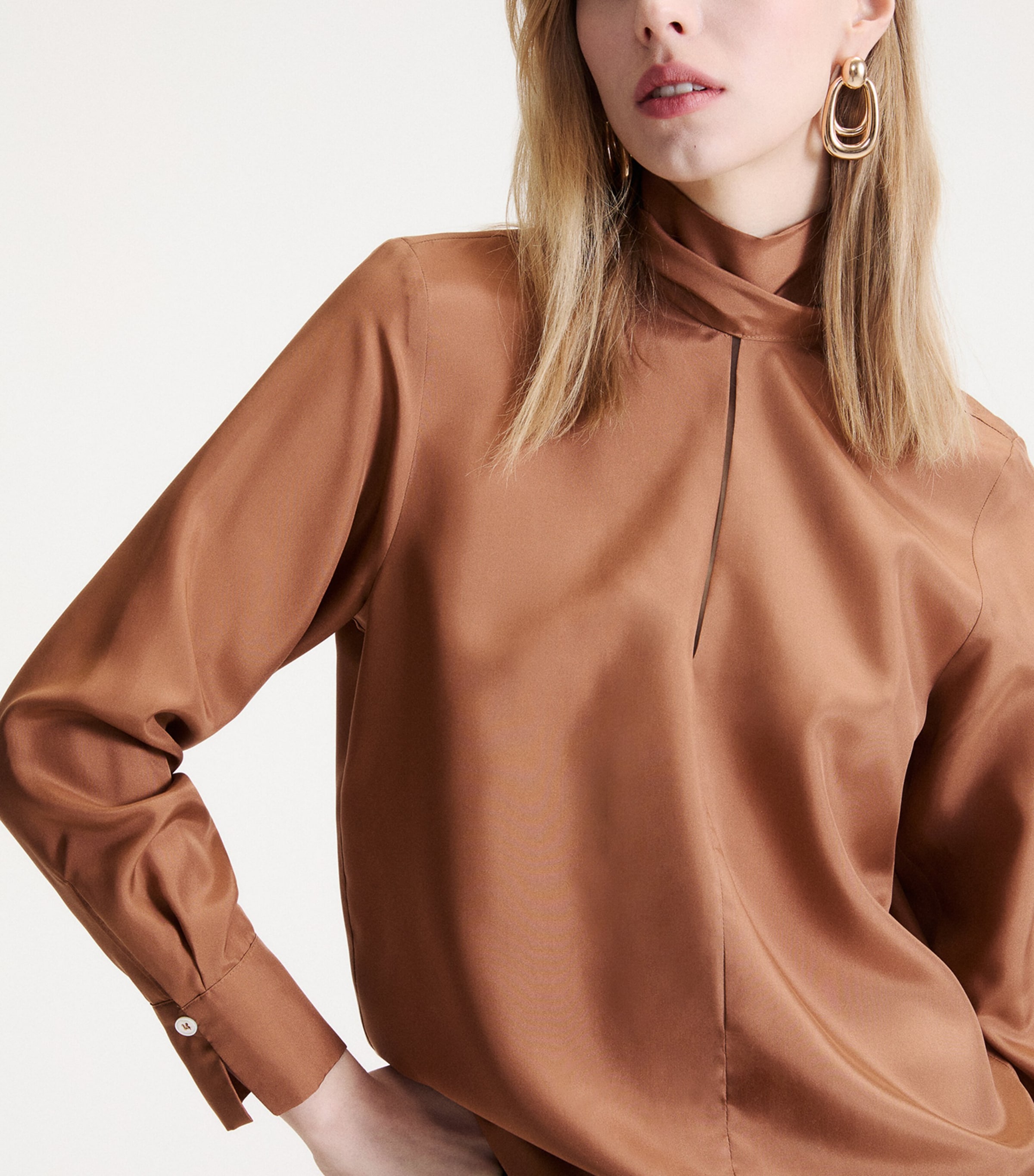 Marella Womens Silk Pussybow Shirt Tobacco Brown Image 5