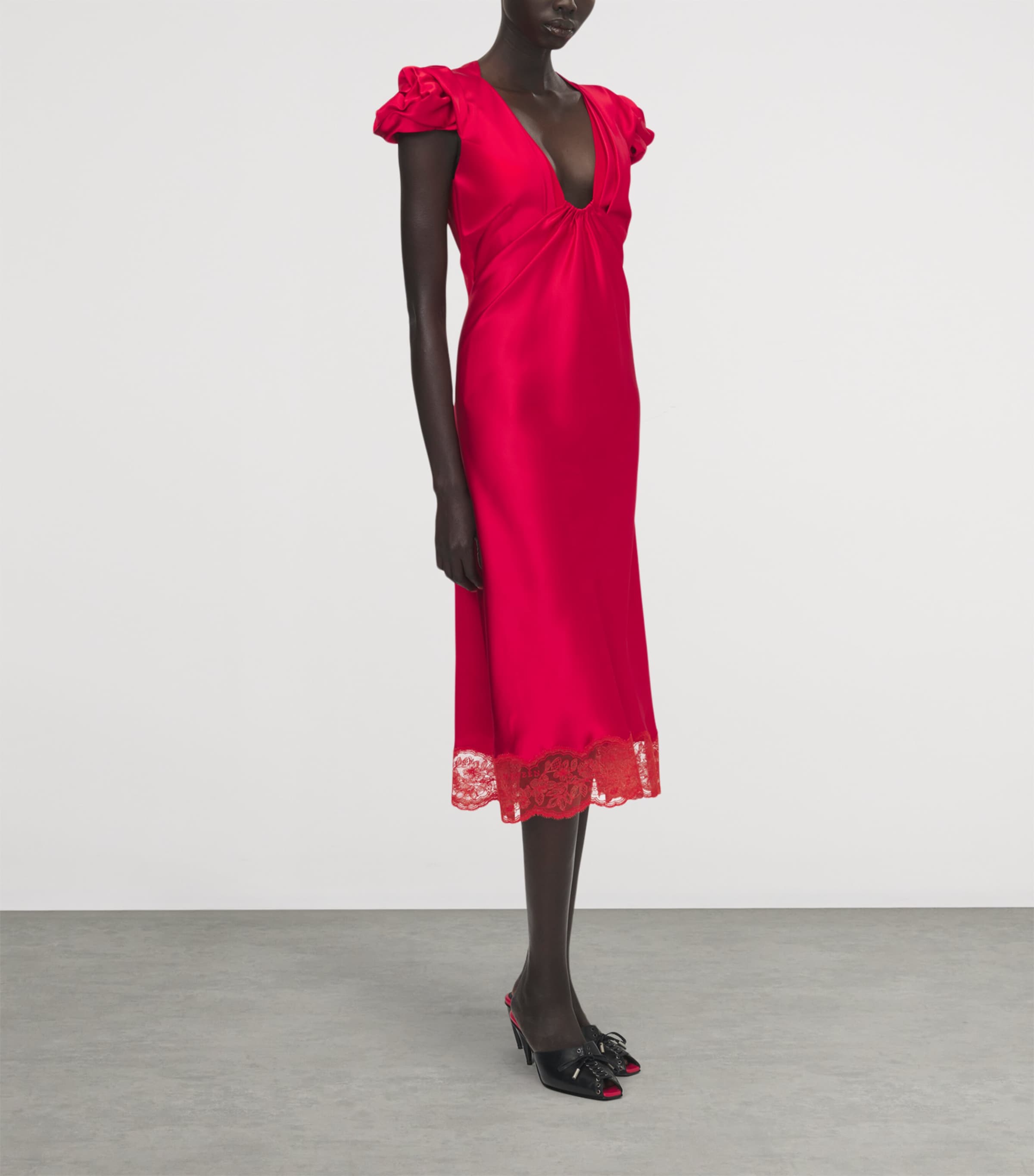 McQueen Womens Satin-Lace Midi Dress Image 4