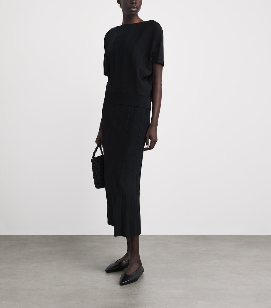 Falke Womens Plissé Boat-Neck Top Black Image 2