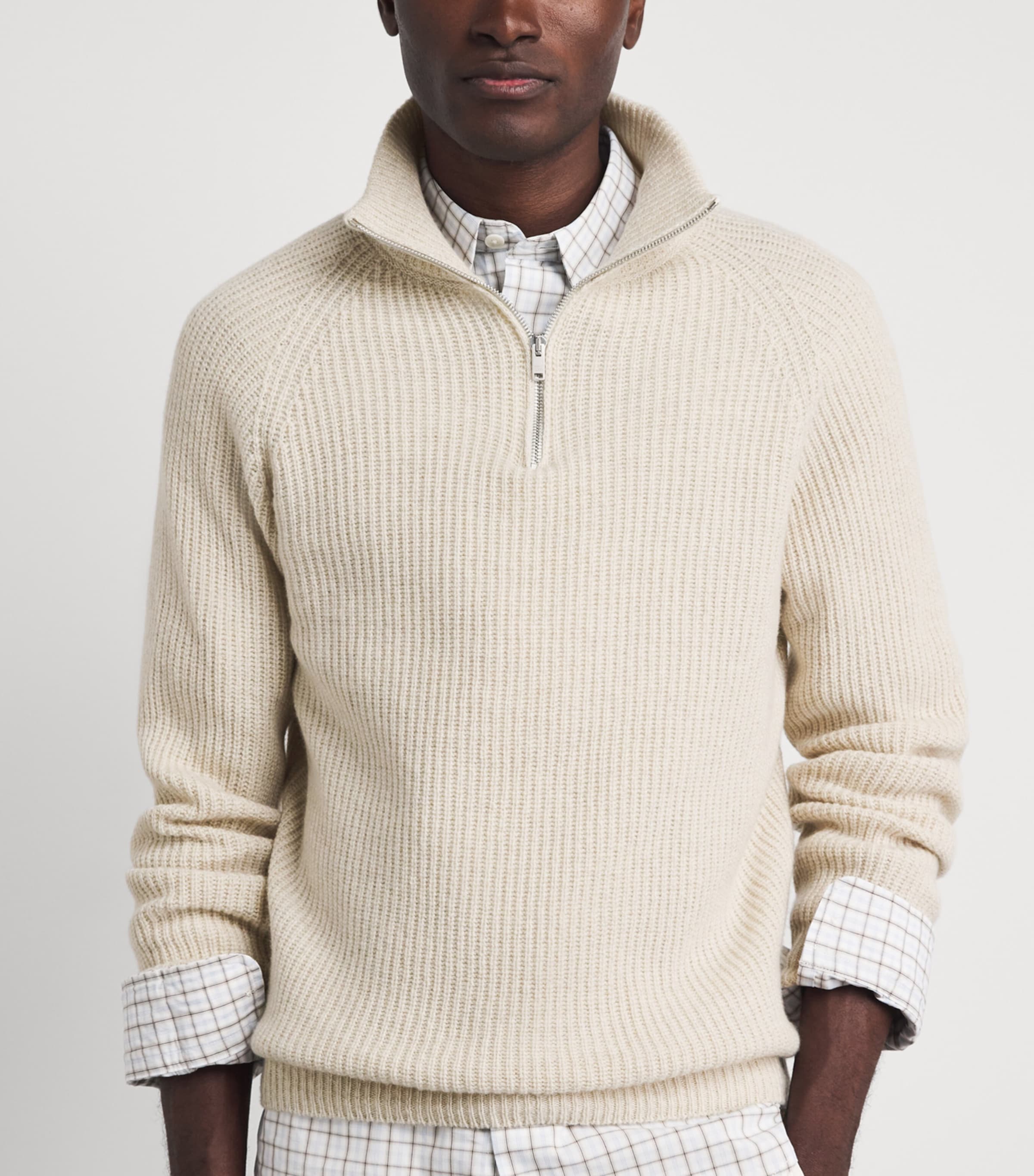 John Smedley Mens Recycled Cashmere-Wool Quarter-Zip Ryker Sweater Pampas Image 3