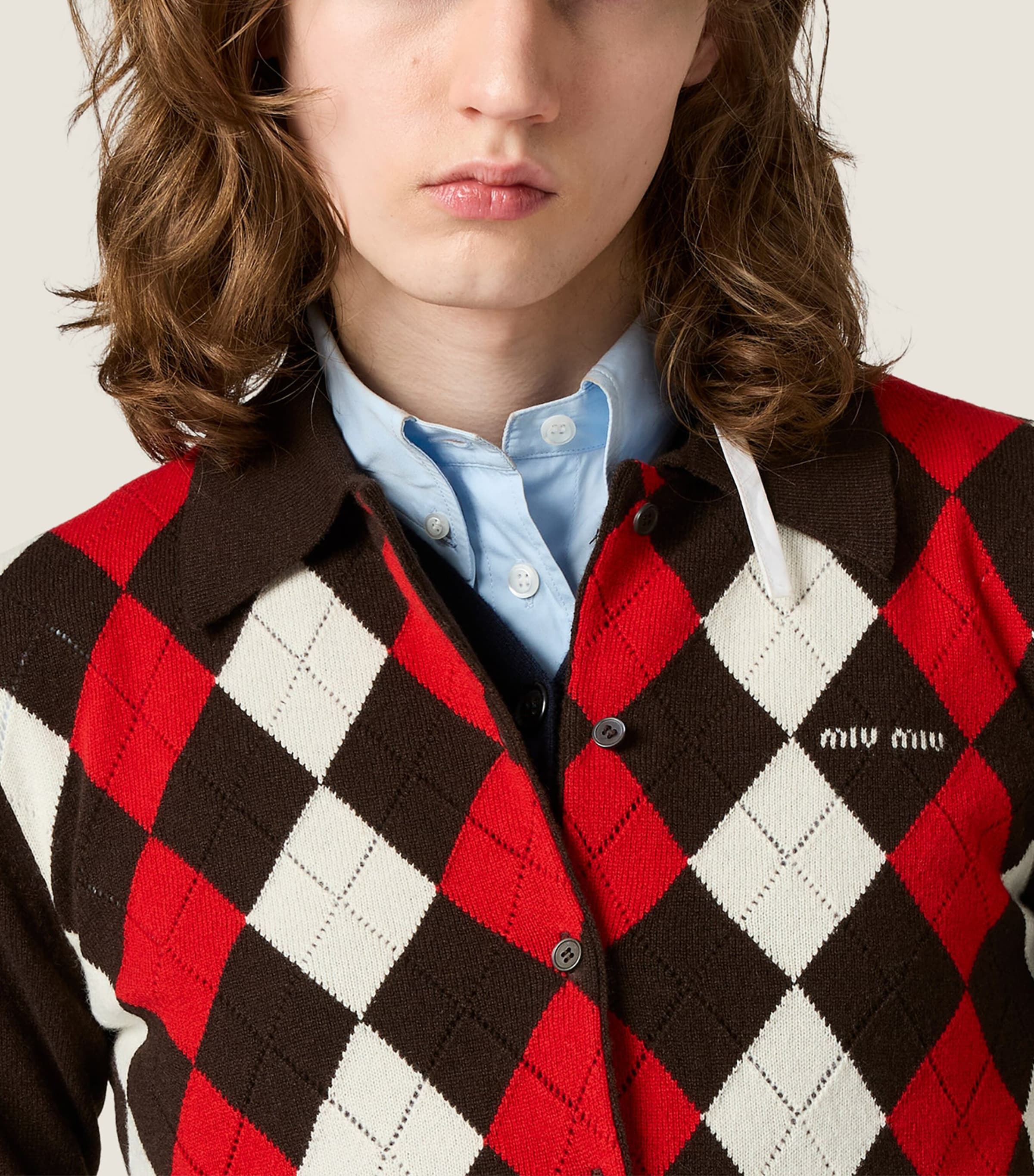 Miu Miu Womens Cashmere Collared Cardigan Brown Image 6
