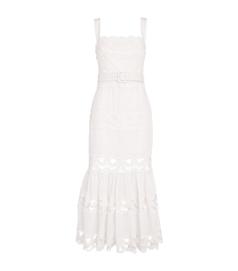 Lace-Insert Belted Midi Dress WHITE Image 1