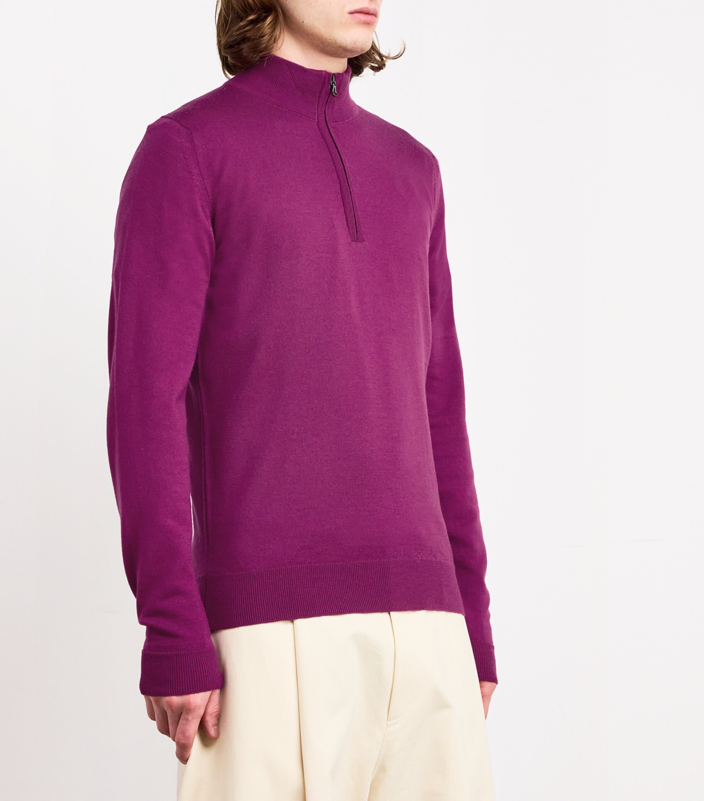 John Smedley Mens Wool Tapton Quarter-Zip Sweater Bramble Image 3