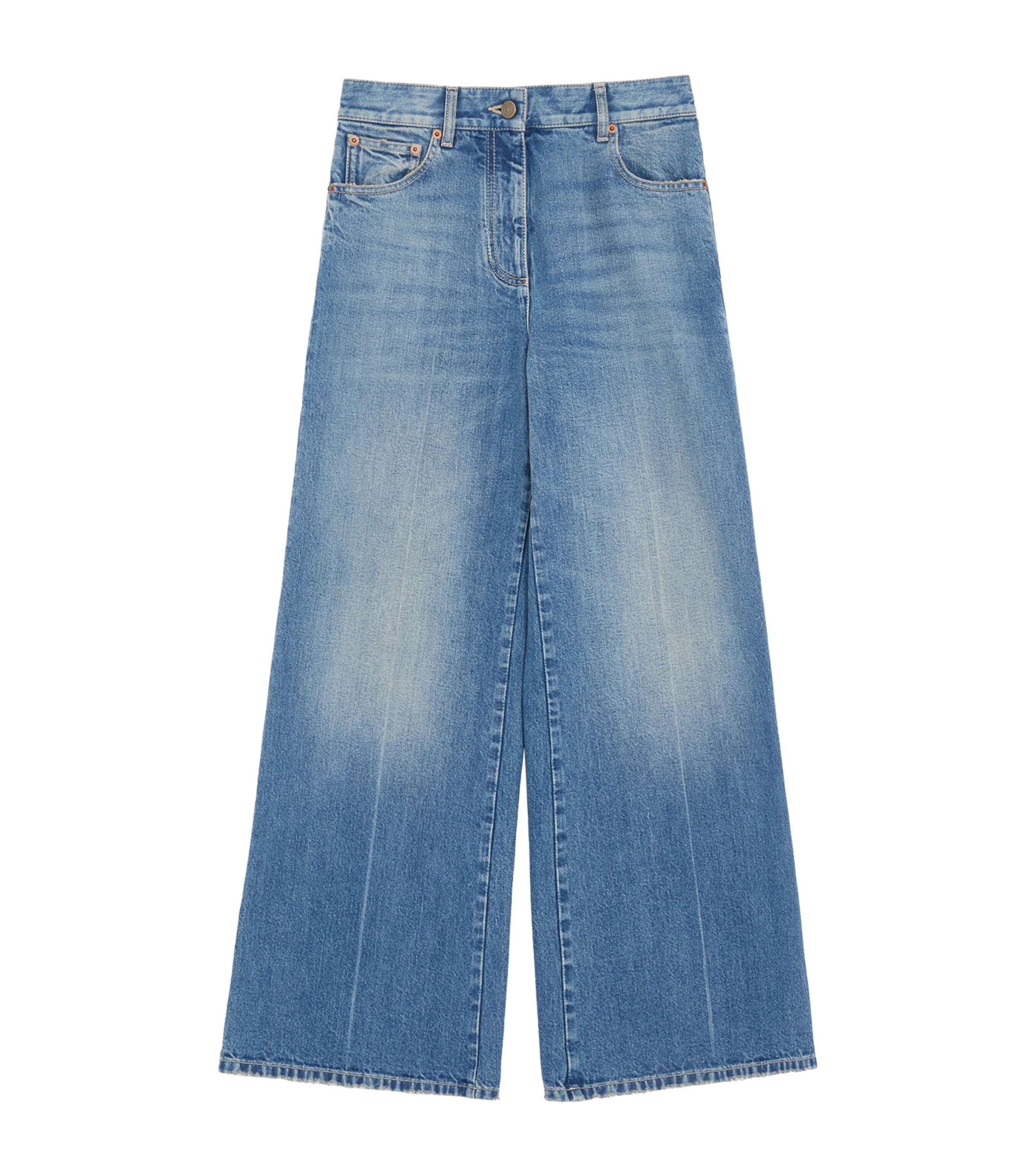 Valentino Womens VLogo Wide-Leg Mid-Rise Jeans Image 1