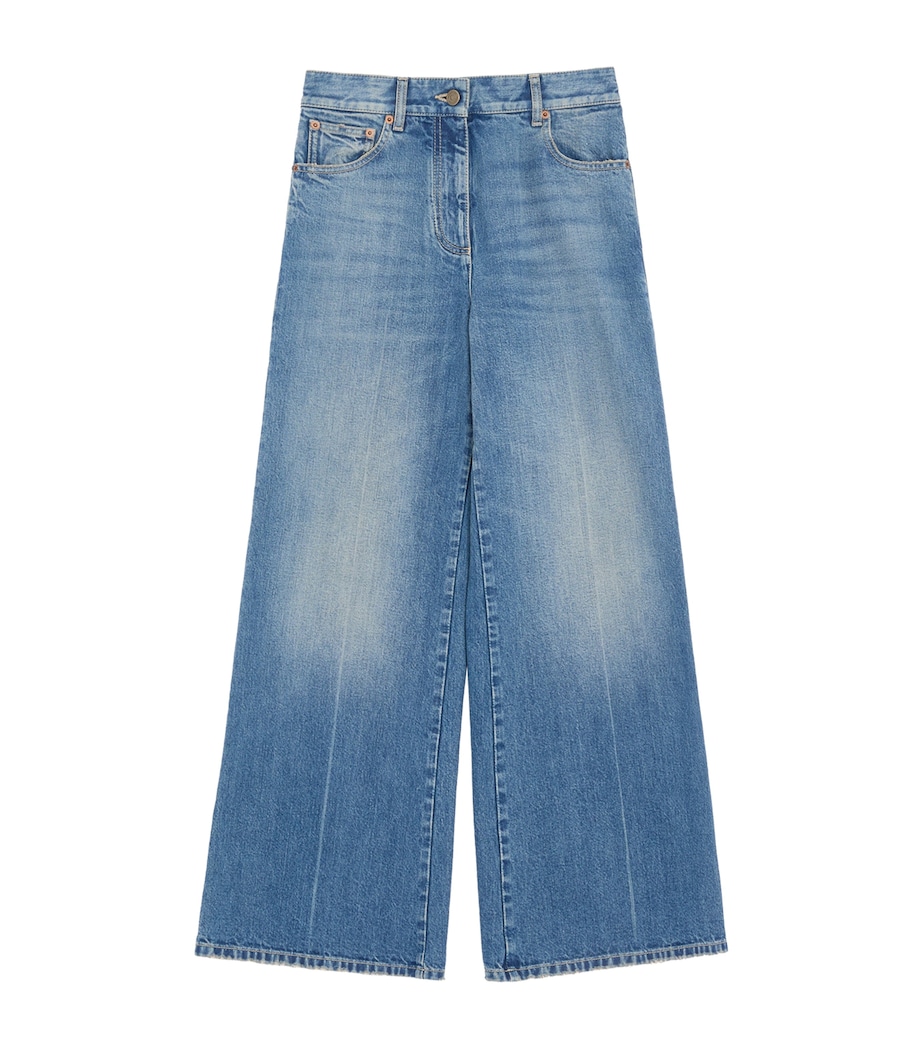 Valentino Womens VLogo Wide-Leg Mid-Rise Jeans Image 1