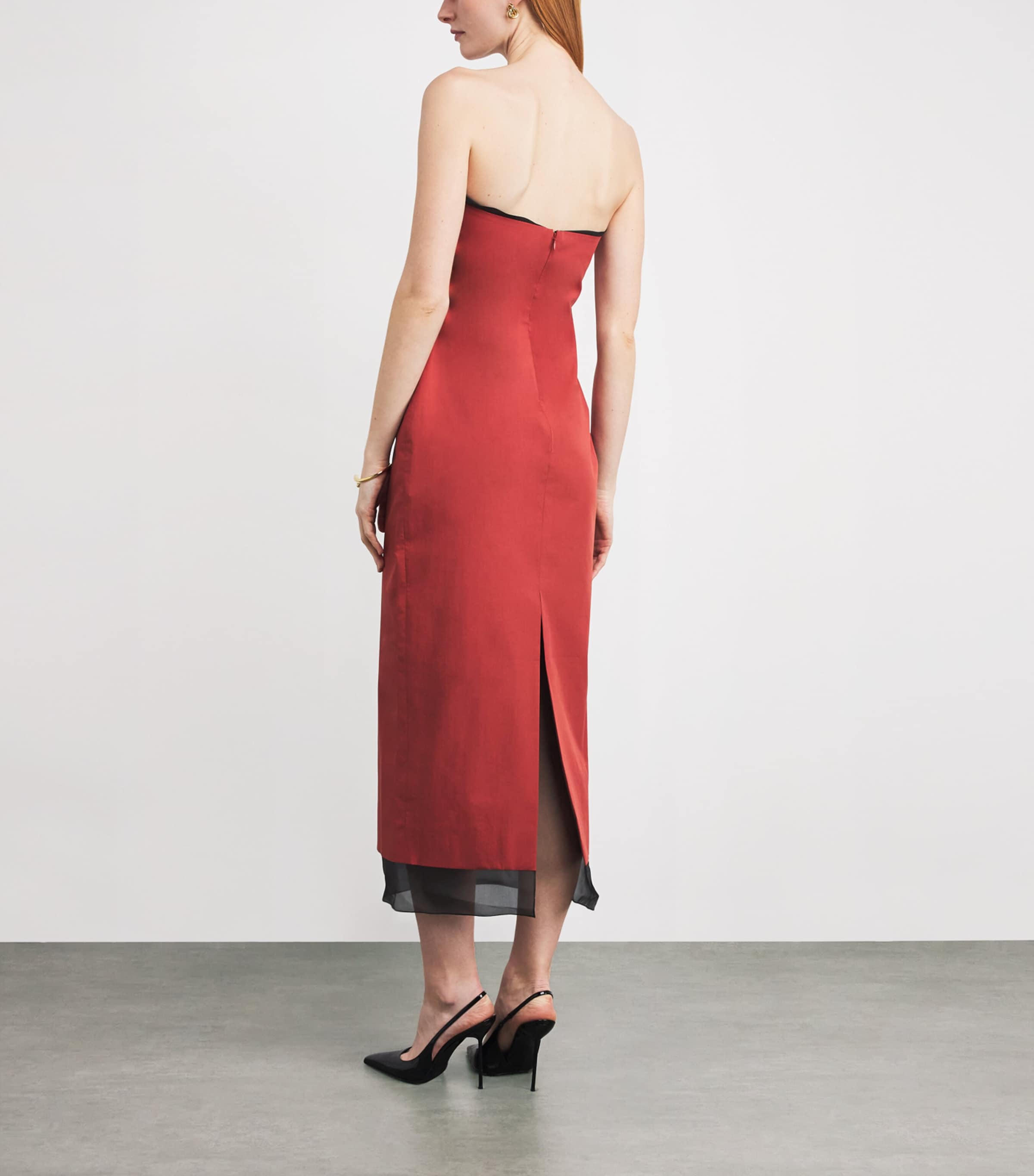 Cotton Strapless Midi Dress LACQUER RED Image 3
