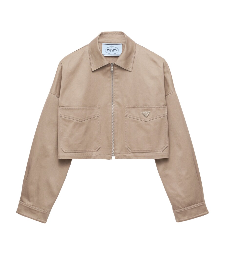 Prada Womens Cotton Cropped Blouson Jacket Grey Image 1