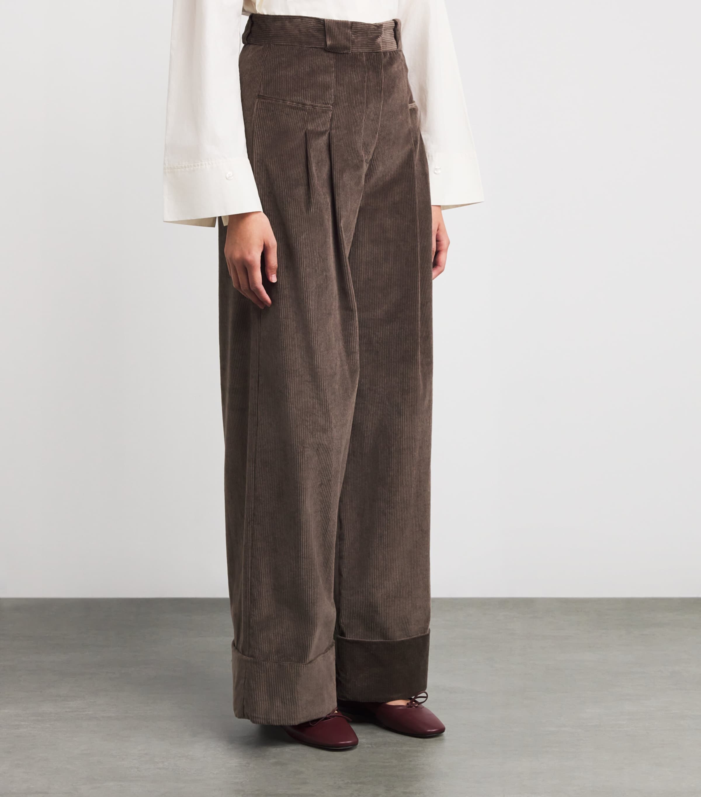 Corduroy Wide-Leg Tailored Trousers TAUPE Image 3