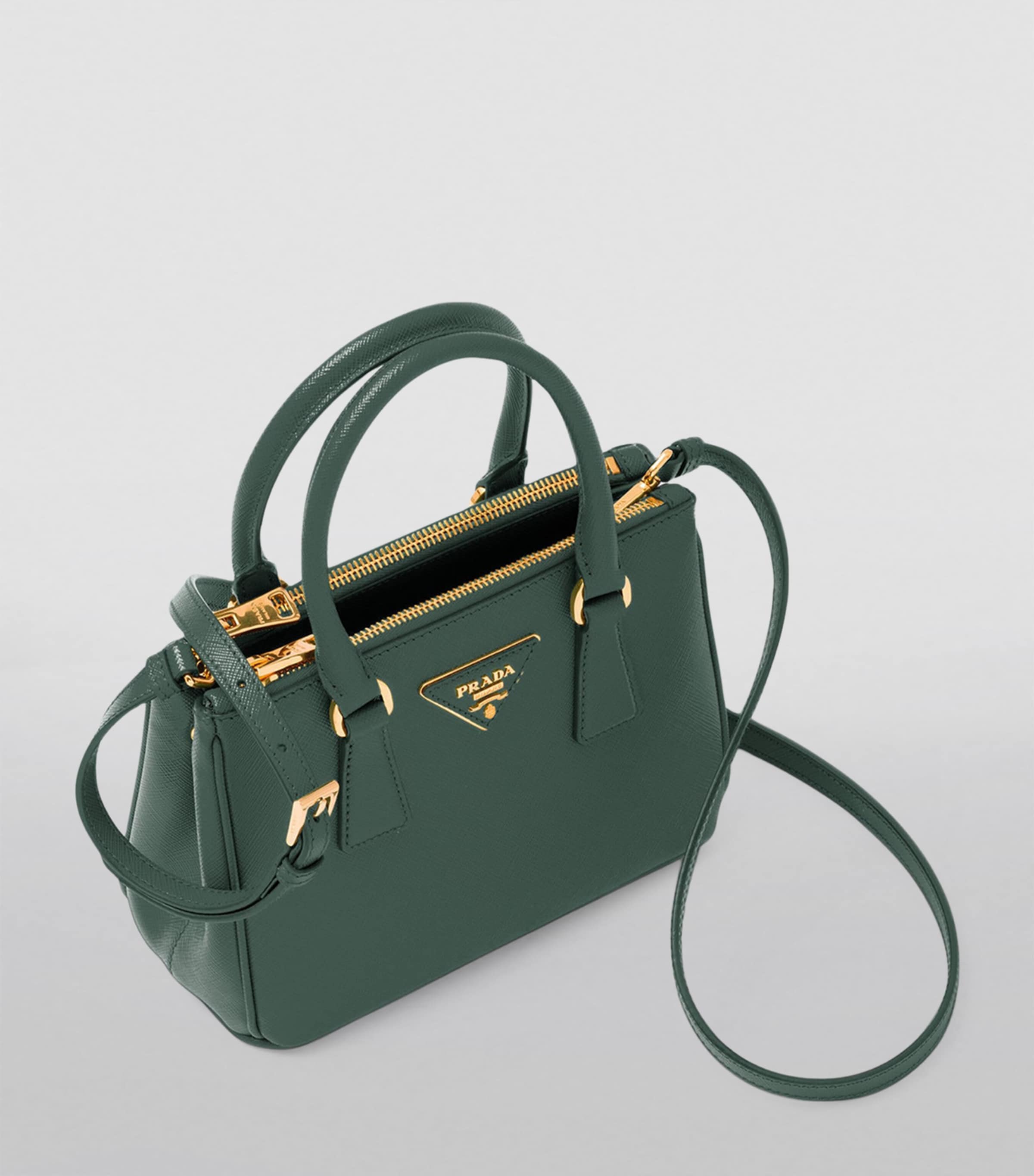 Prada Green Calfskin Galleria Saffiano Mini Bag Harrods UK
