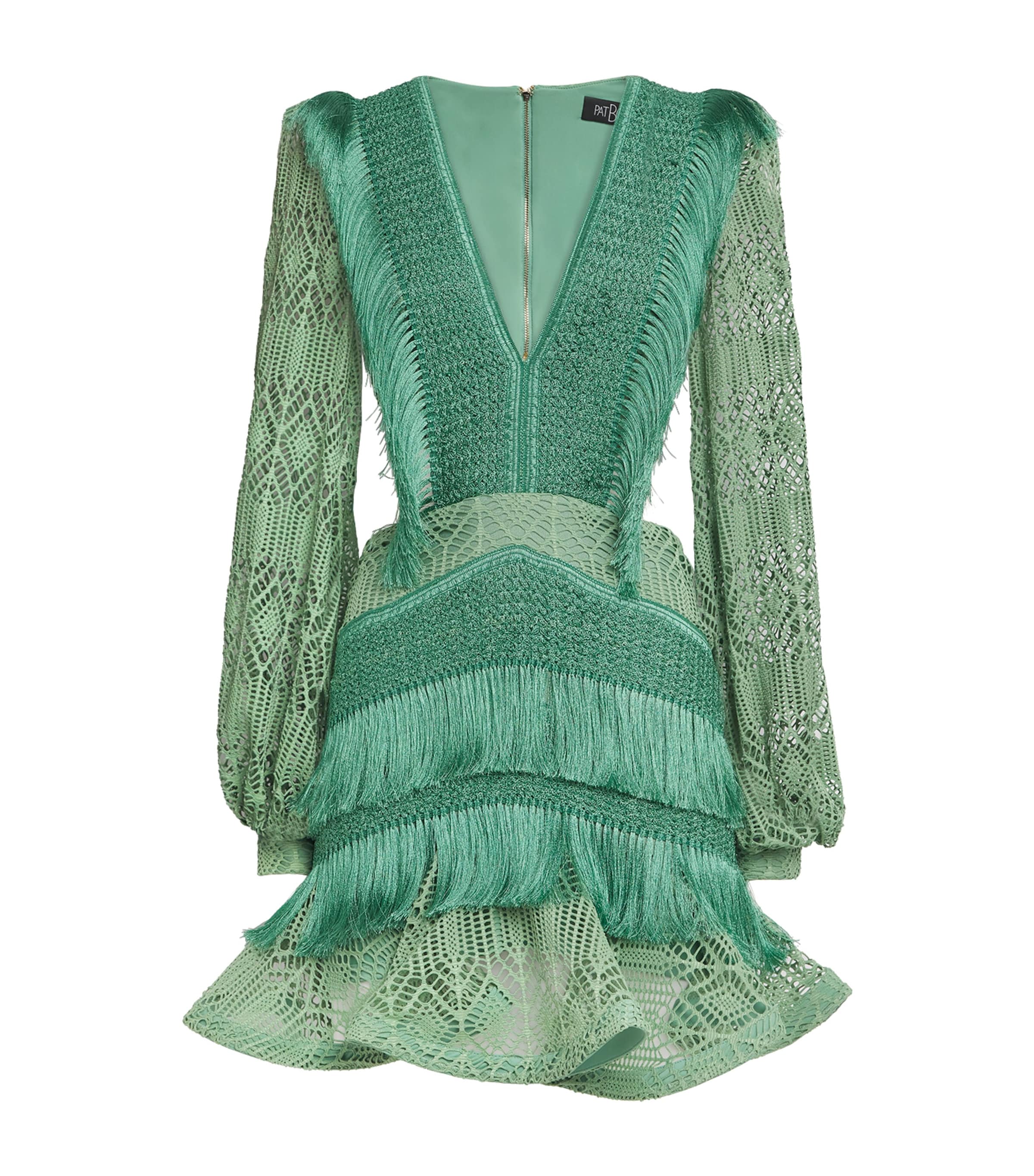Patbo Crochet Fringe-trim Samba Mini Dress In Green