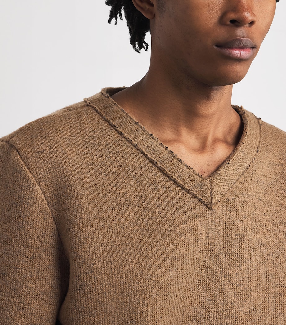Distressed V-Neck Sweater BROWN Image 6