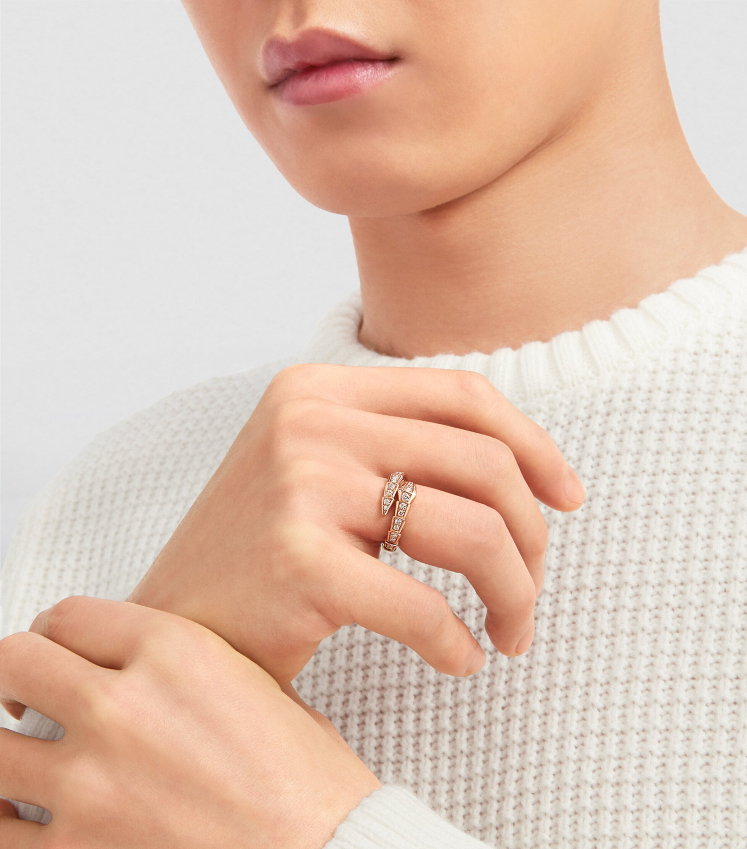 Rose Gold and Diamond Serpenti Viper Ring PINK GOLD Image 7