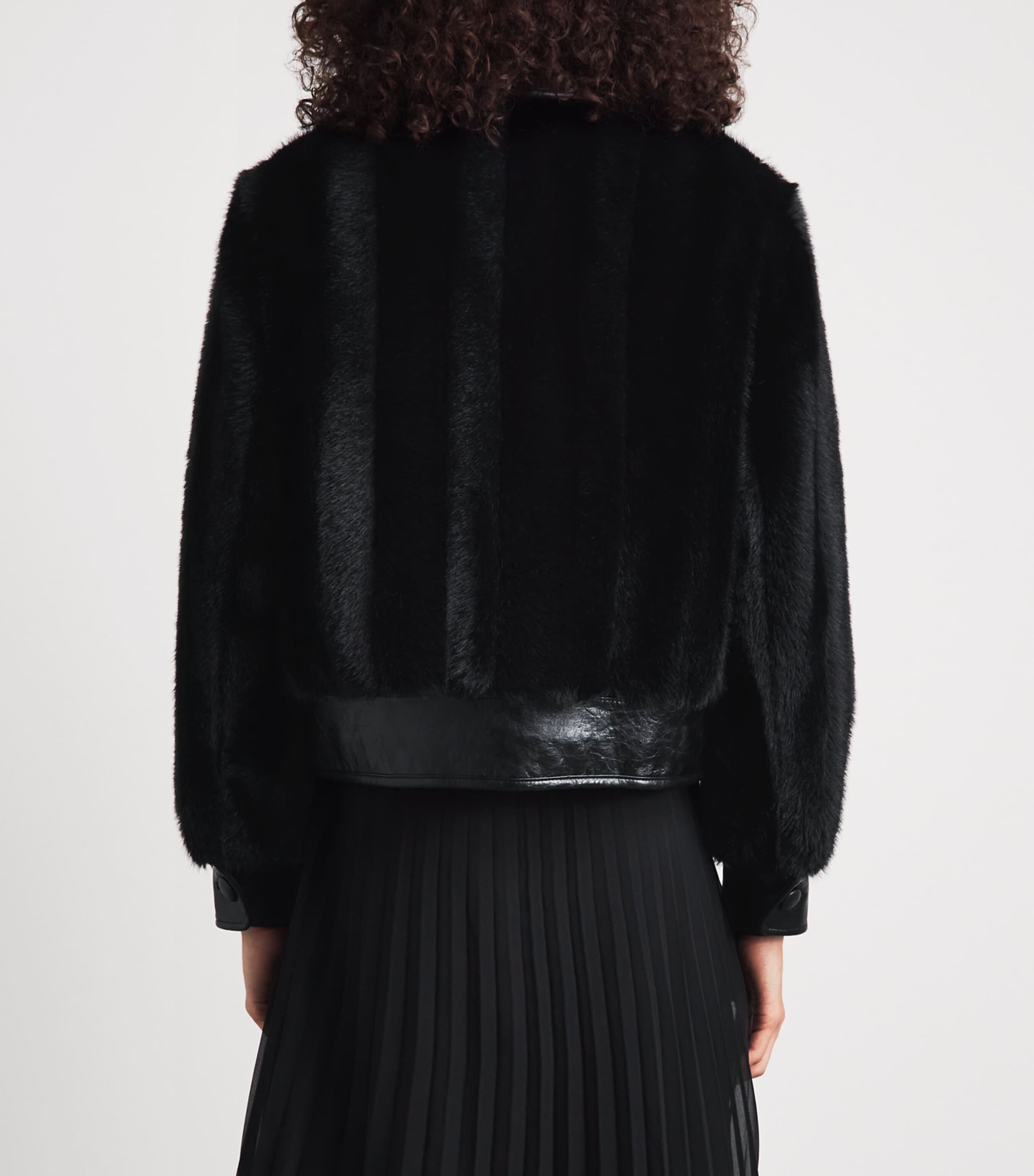 Claudie Pierlot Womens Faux Fur and Leather Jacket Black Image 5