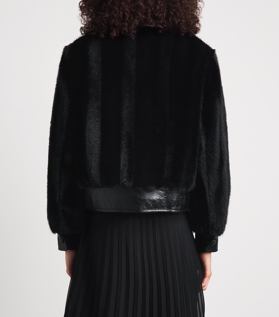 Claudie Pierlot Womens Faux Fur and Leather Jacket Black Image 5