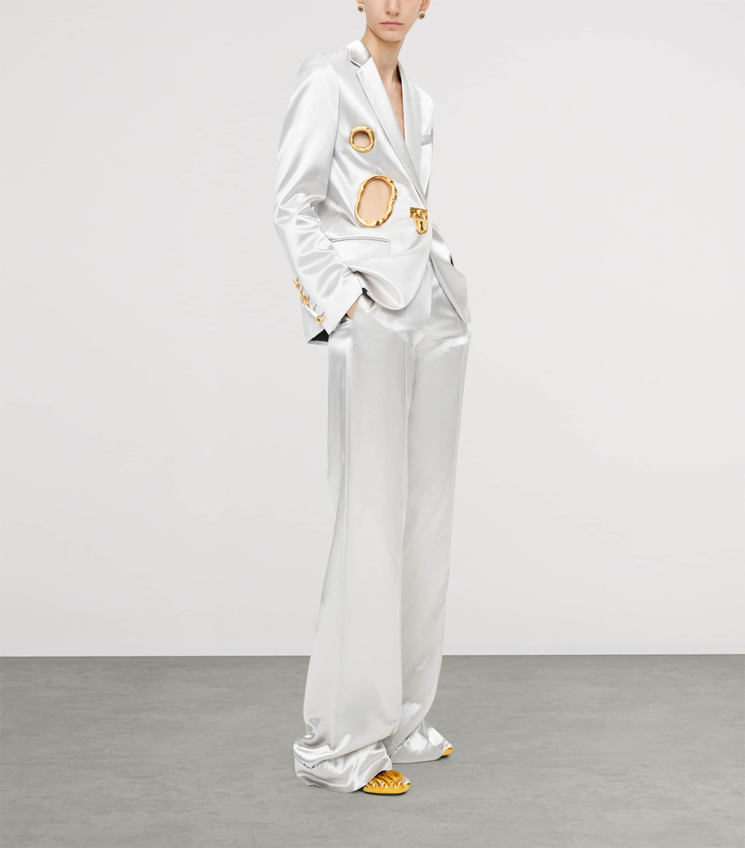 Schiaparelli Womens Satin Bias-Cut Trousers Silver Image 4