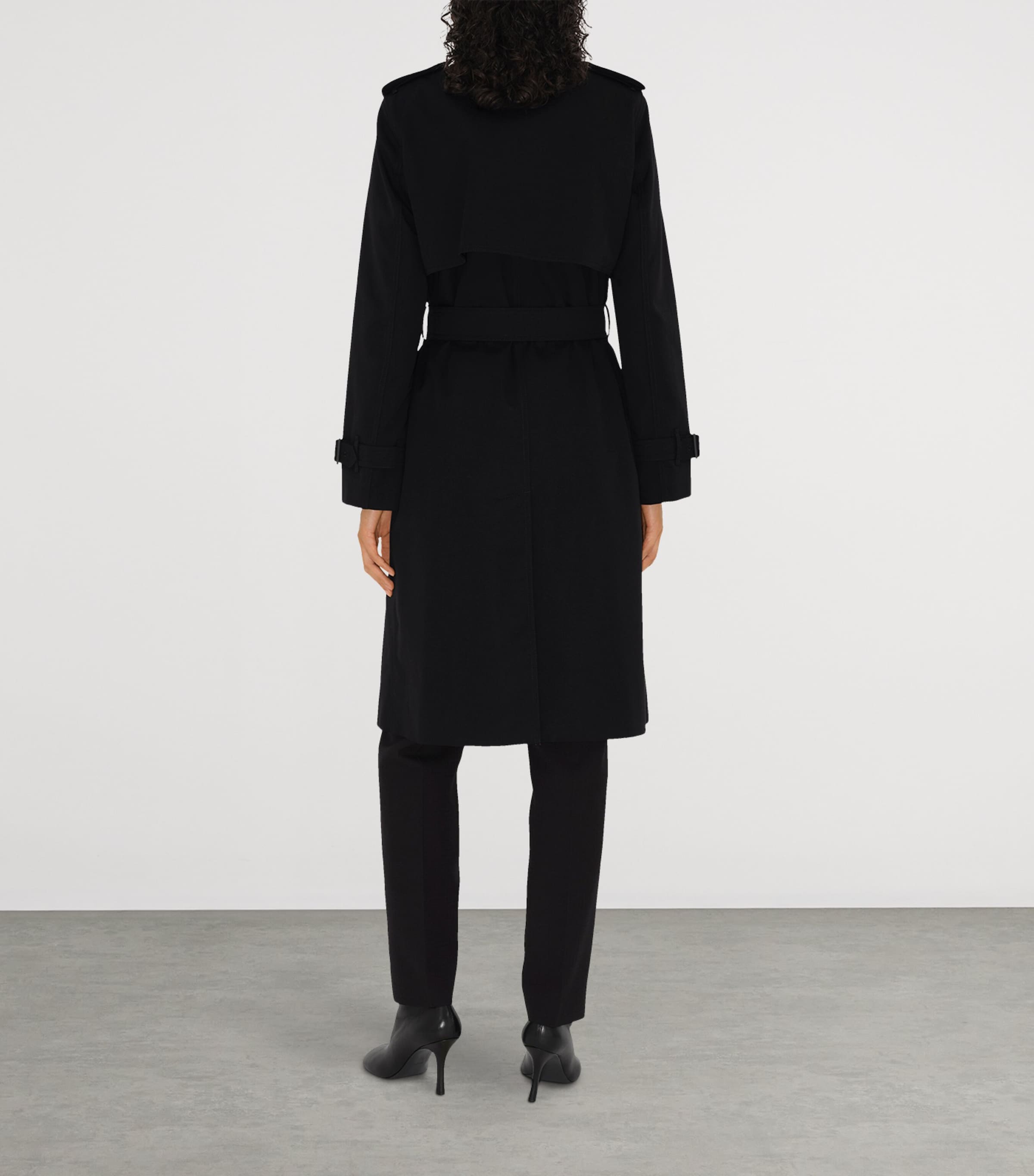Burberry Womens Gabardine Check-Collar Long Trench Coat Black Image 4