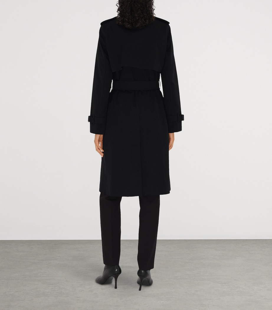 Gabardine Check-Collar Long Trench Coat BLACK Image 4