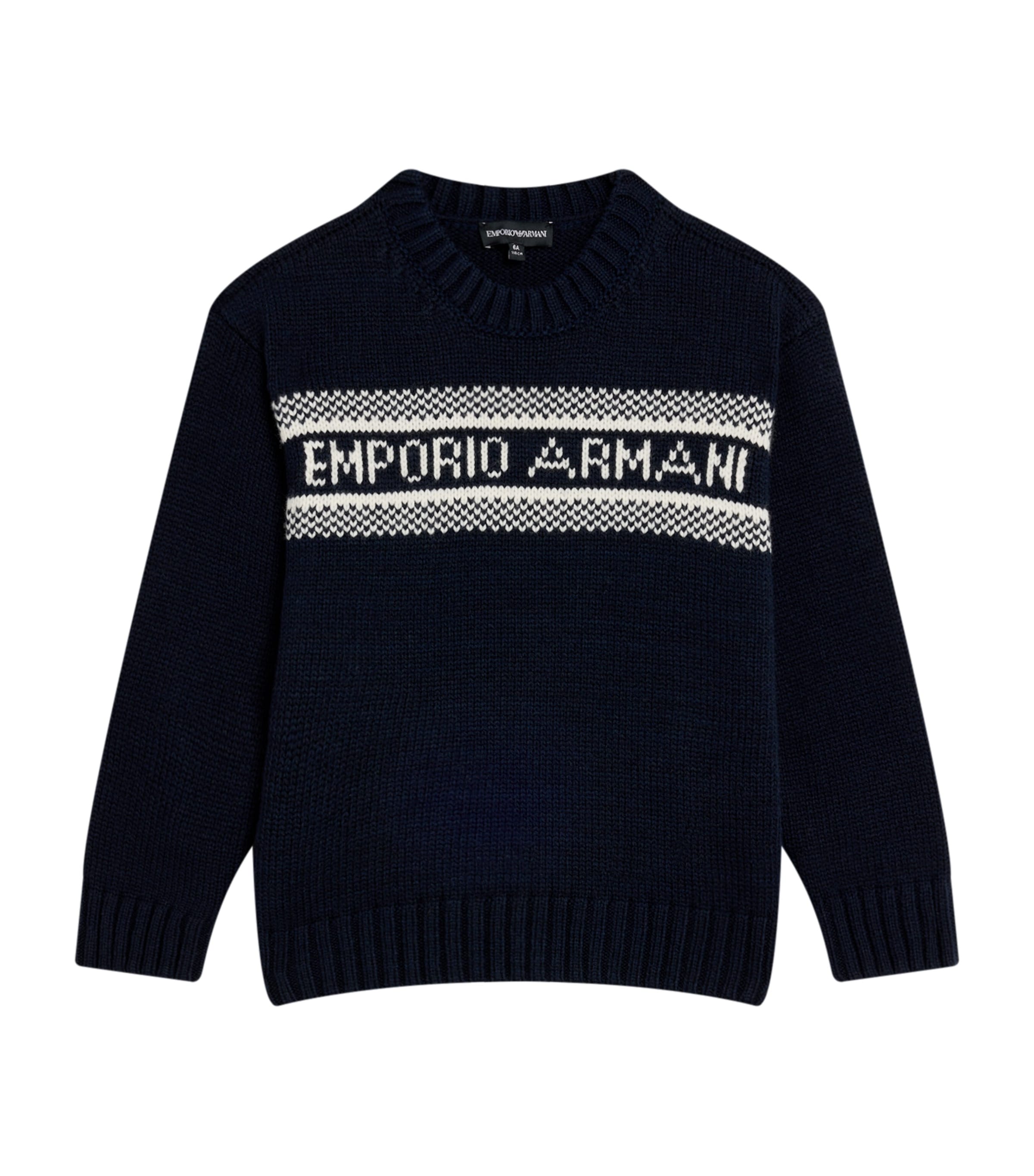 Emporio Armani Virgin Wool-blend Jacquard Logo Sweater In Black