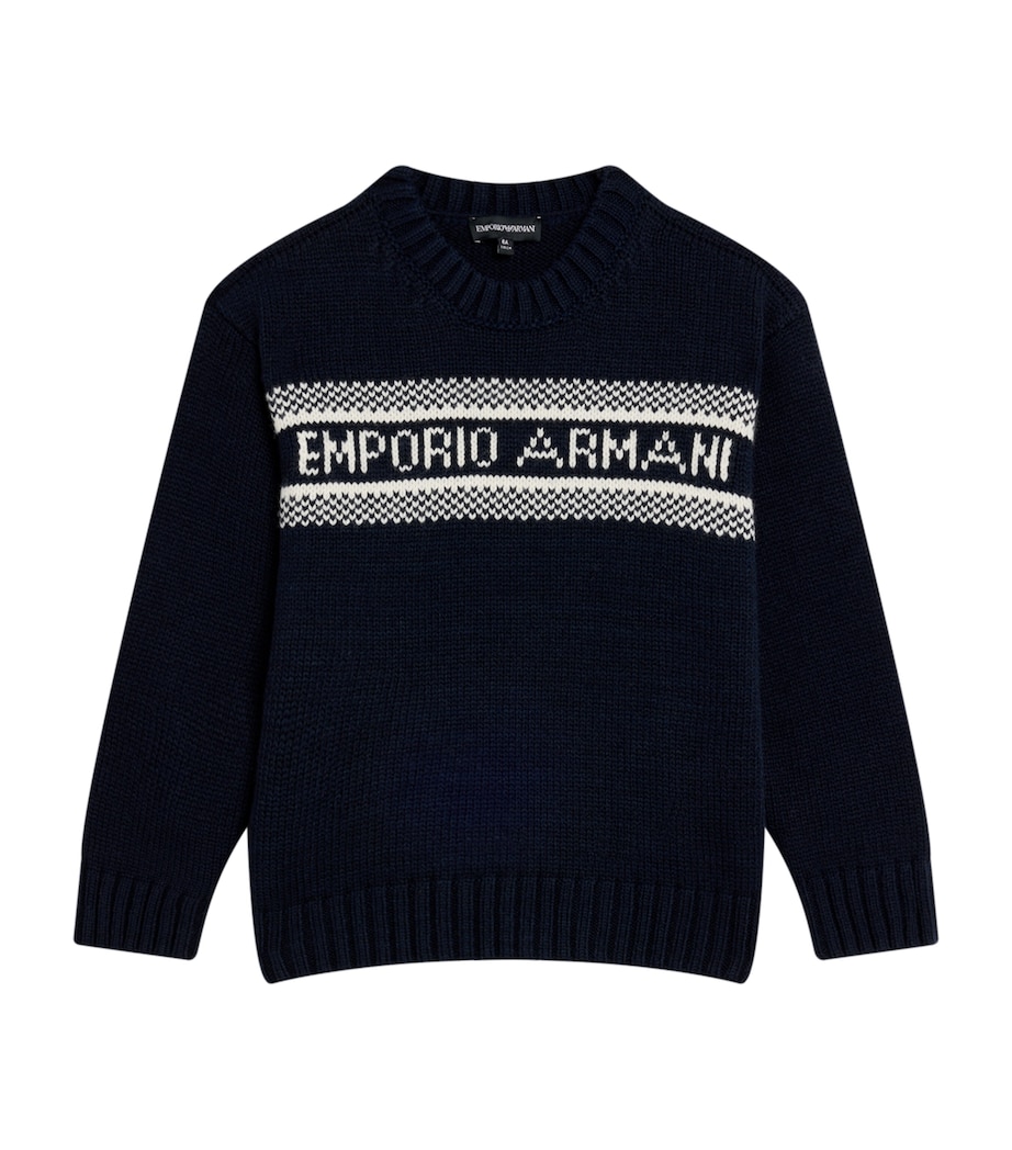 Virgin Wool-Blend Jacquard Logo Sweater (4-16 Years) MB038BLUE/ OFF WHITE Image 1