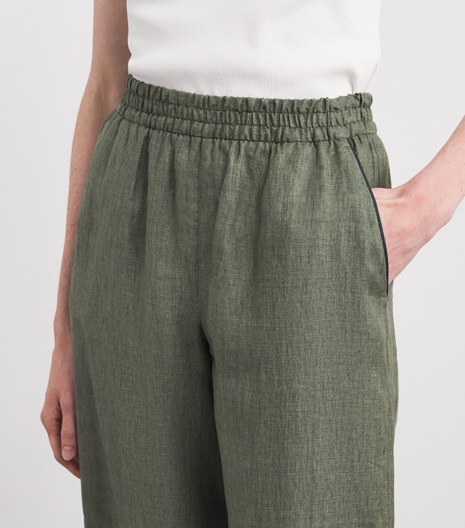 x Harrods Linen Elasticated Palazzo Trousers MILITARY GREEN Image 6