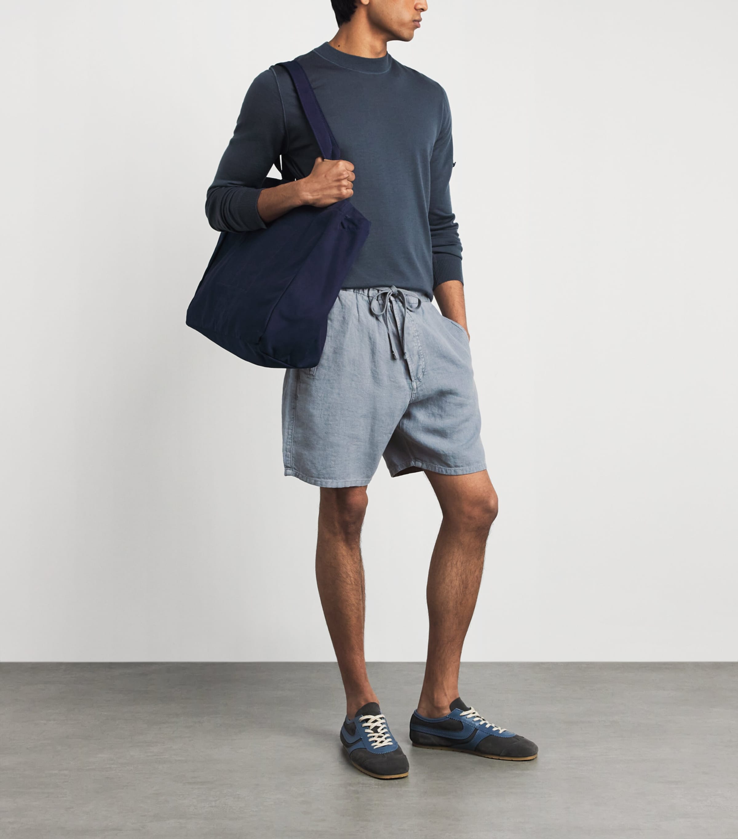 Citizens of Humanity Mens Linen Drawstring Shorts Stone Blue Image 2