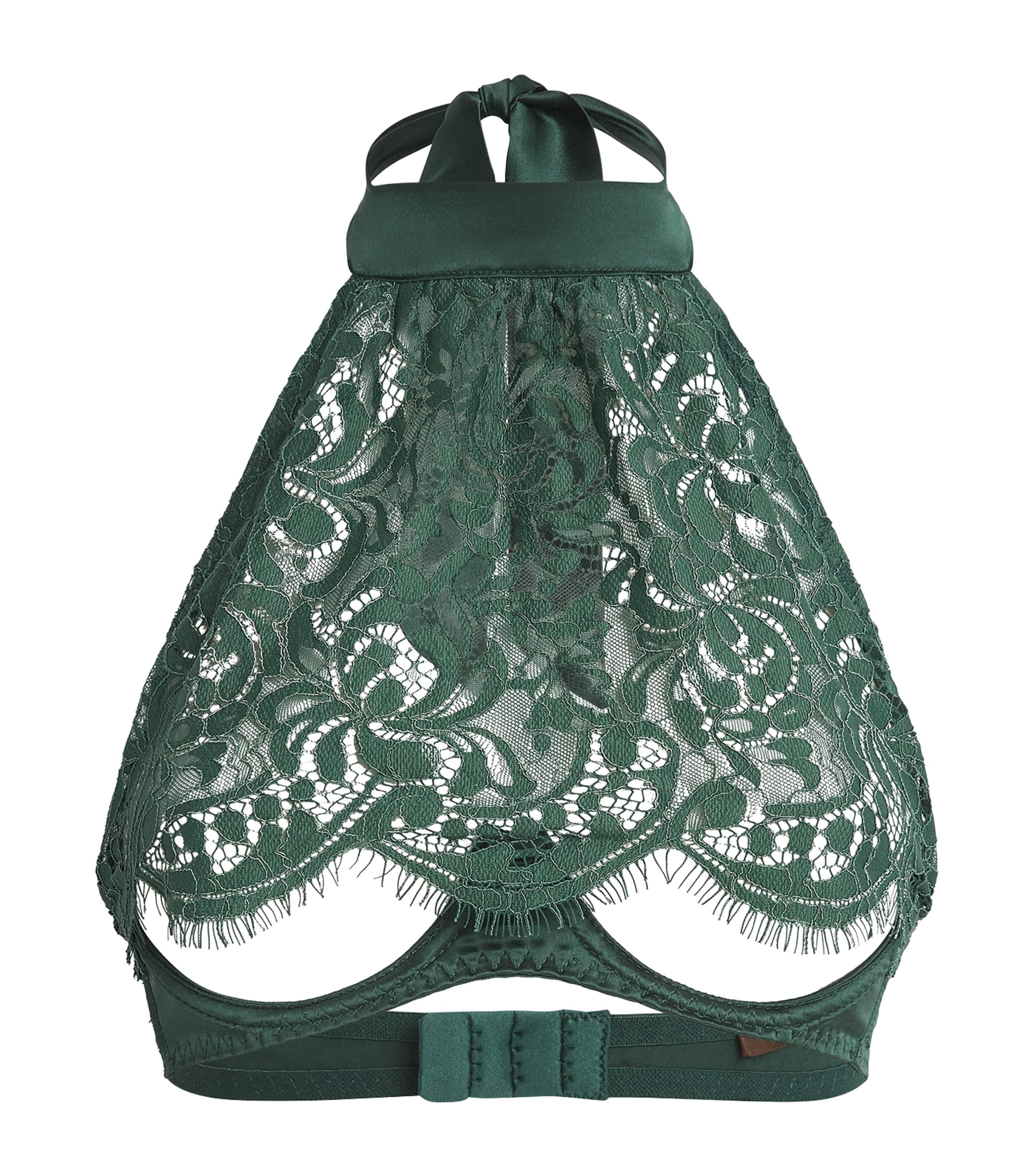 Coco De Mer Lace Overlay Isara Halterneck Bra In Green