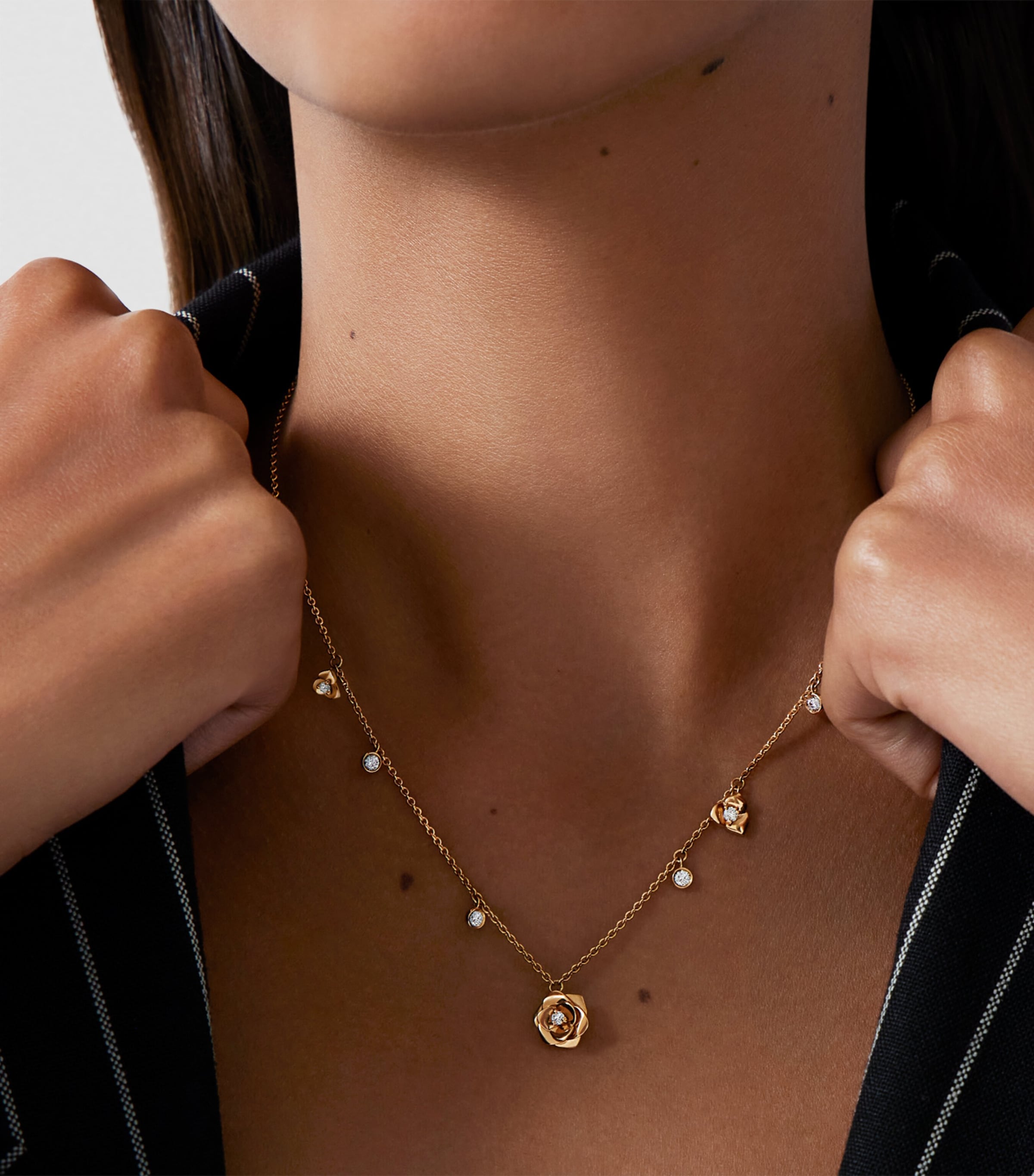 Rose Gold and Diamond Rose Necklace PINK GOLD Image 2