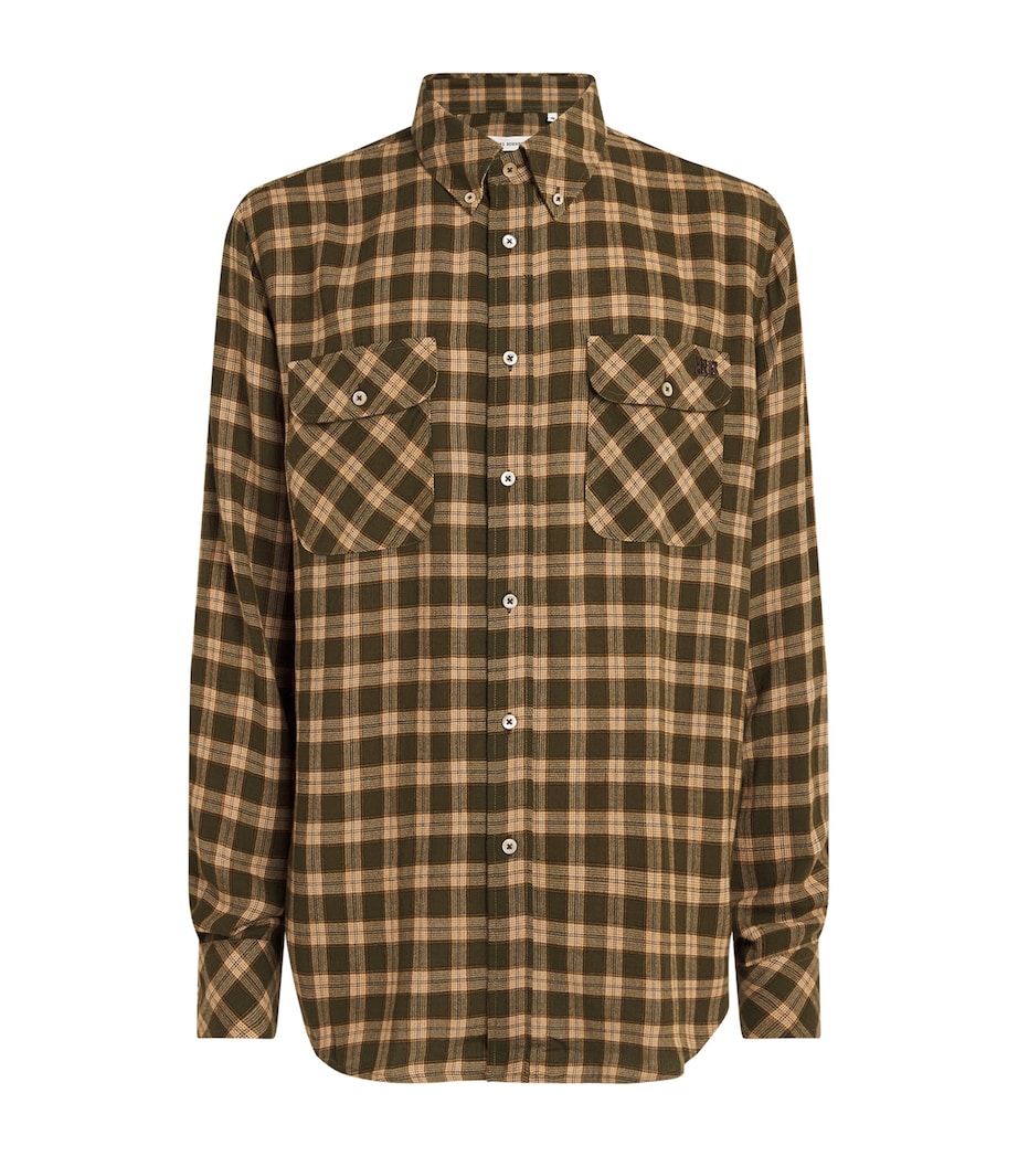 Wales Bonner Mens Cotton Check Canopy Shirt Jade / Ocre / Oyster Image 1