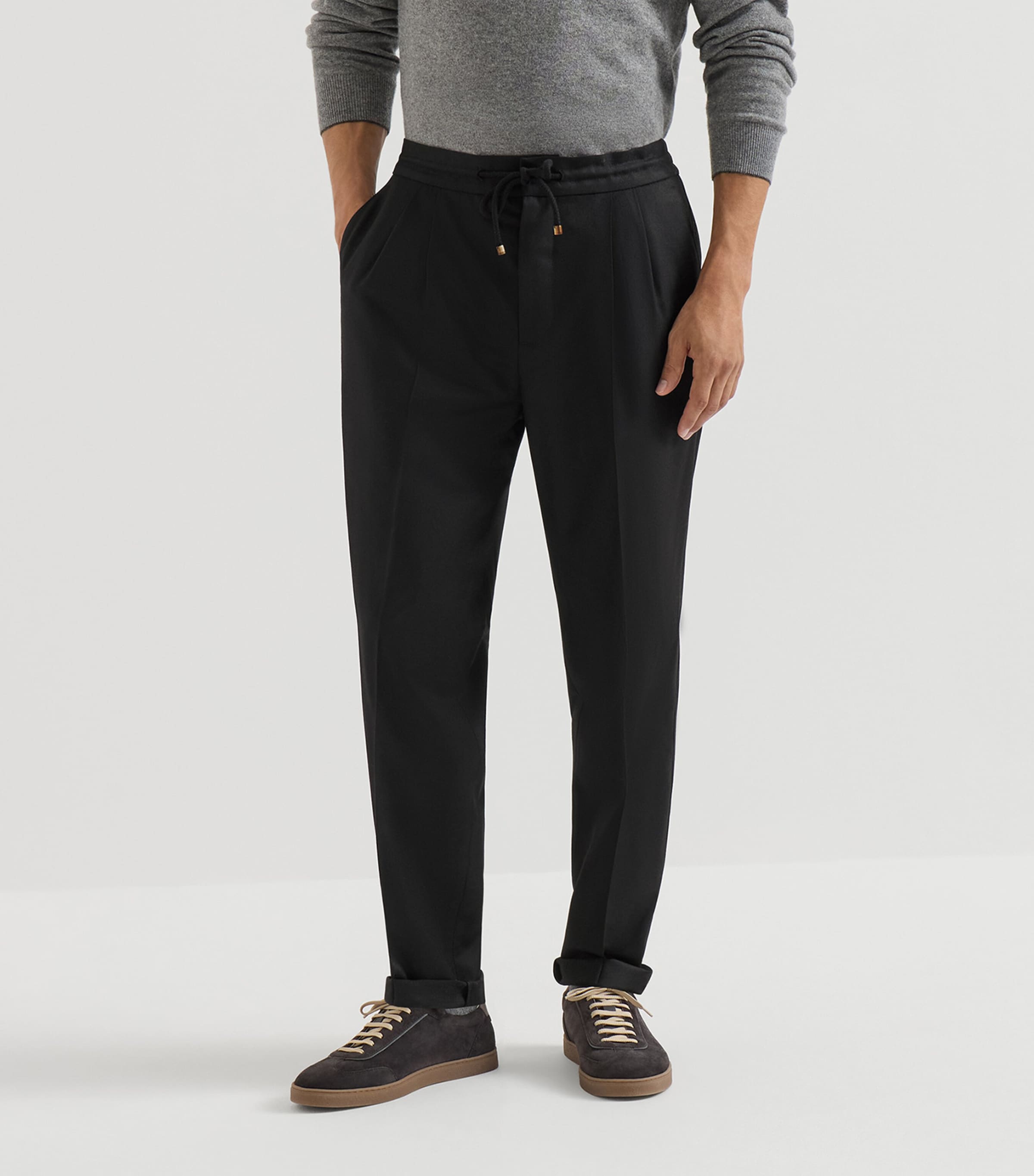 Brunello Cucinelli Black Virgin Wool Flannel Trousers | Harrods TW