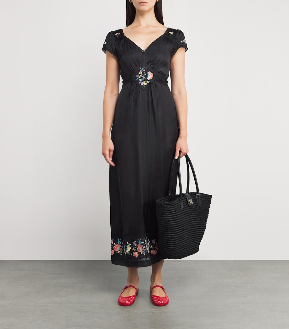 Satin Embroidered Carey Midi Dress ORCHARD EMBR BLACK Image 2