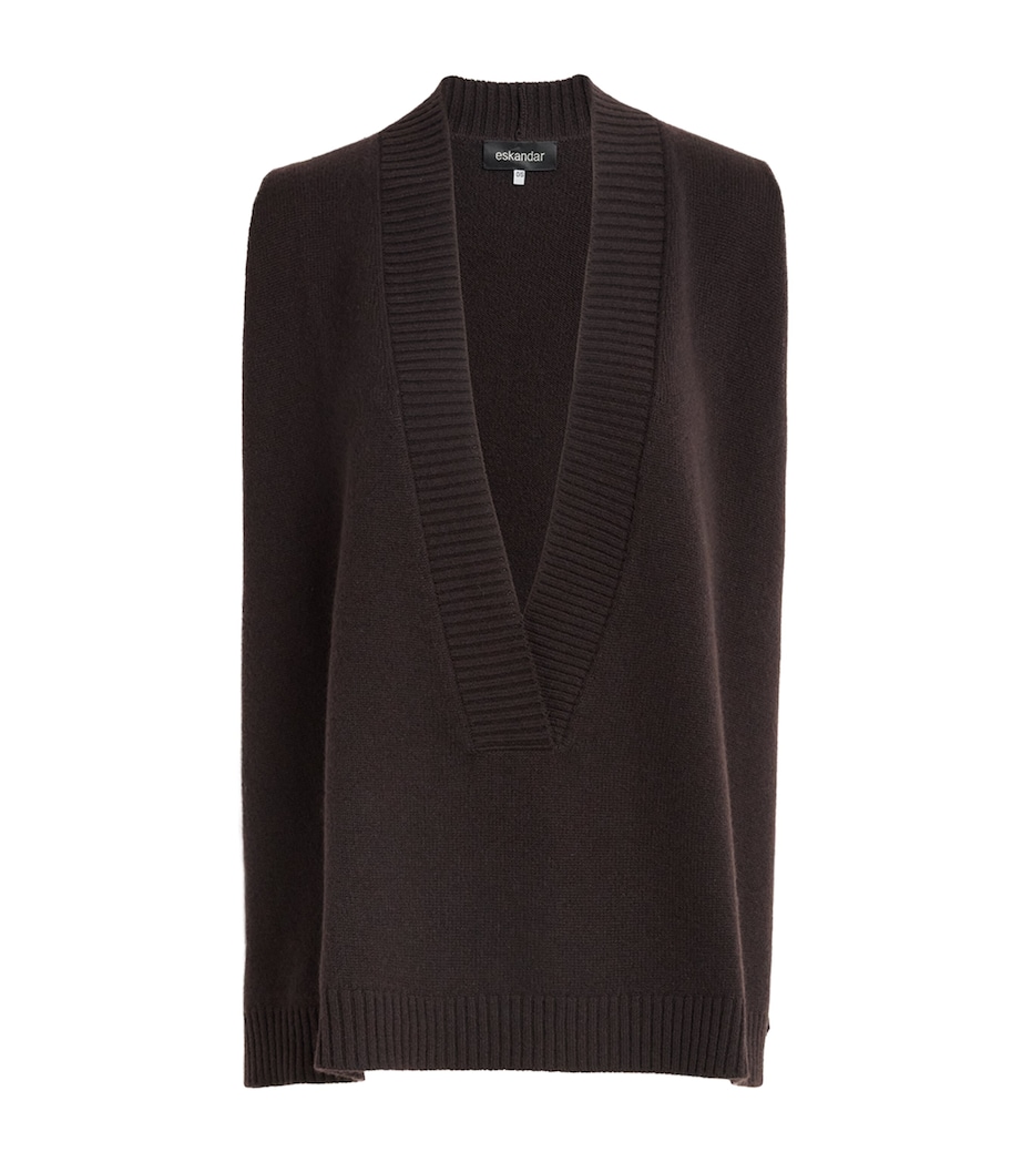 Eskandar Womens Cashmere Plunge-Neck Sweater Vest Cocoa Image 1