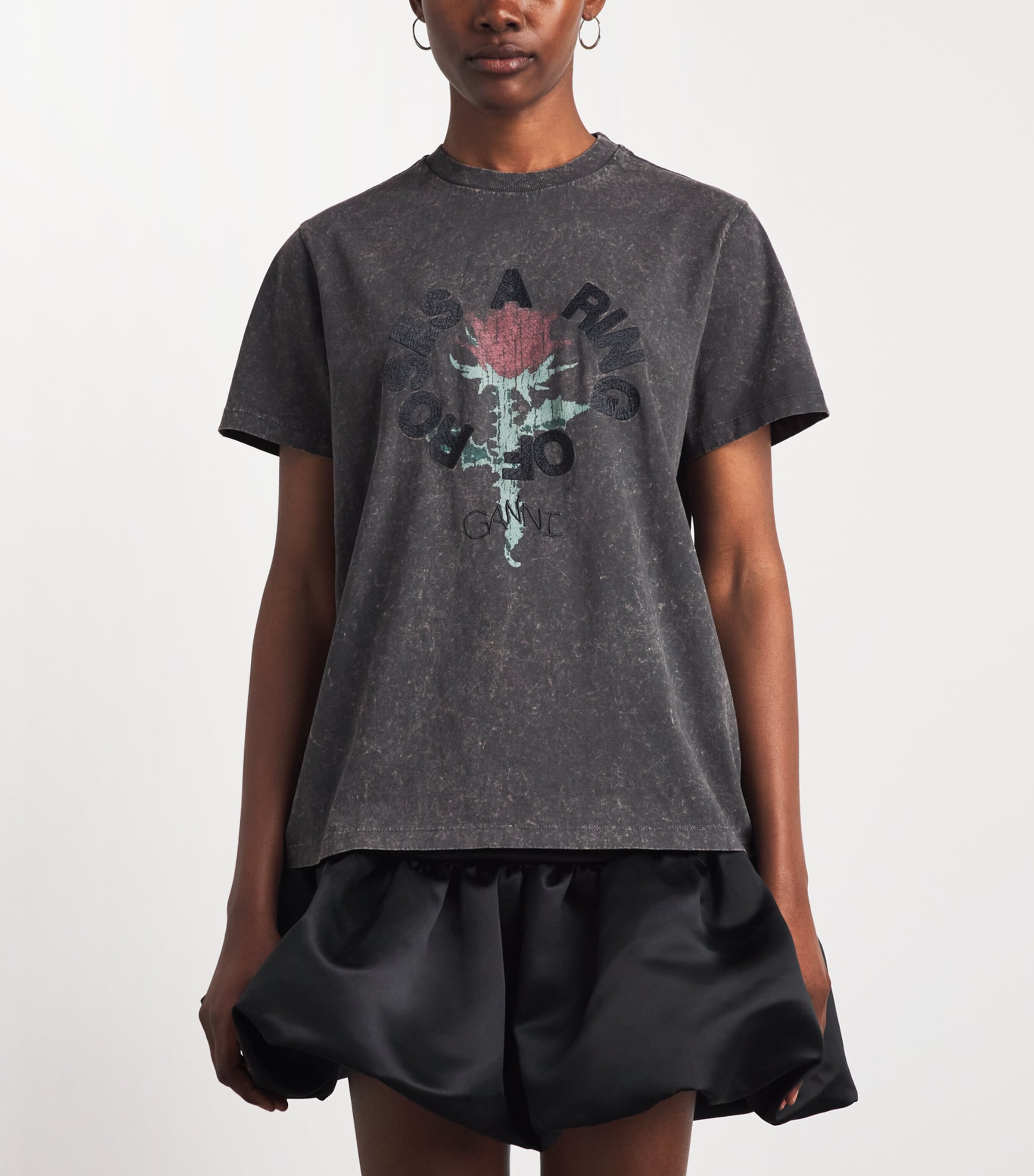 GANNI Womens Cotton Roses T-Shirt Phantom Image 4