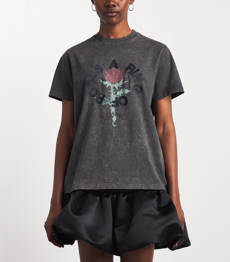 GANNI Womens Cotton Roses T-Shirt Phantom Image 4