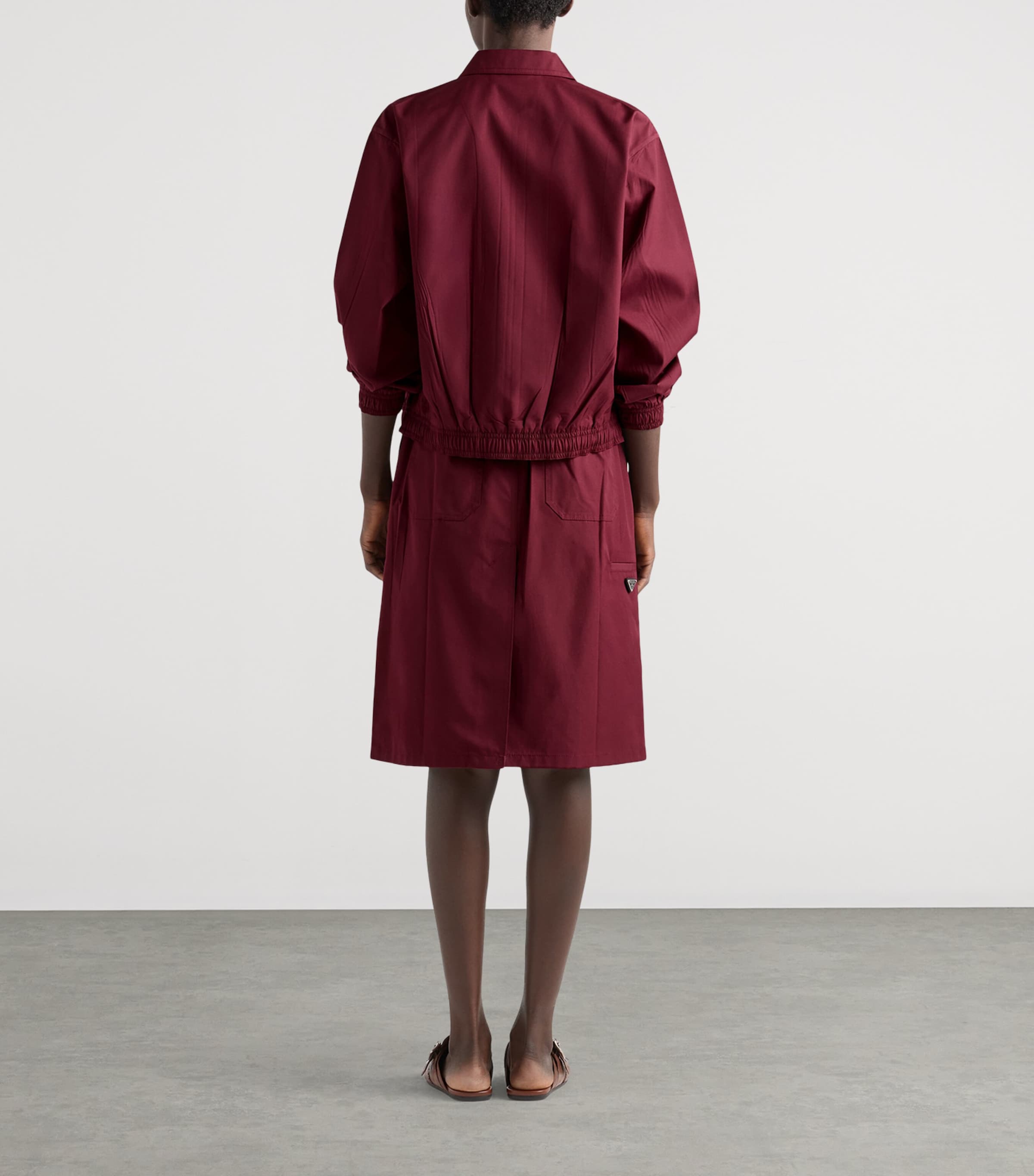 Prada Womens Drawstring Midi Skirt Burgundy Image 4
