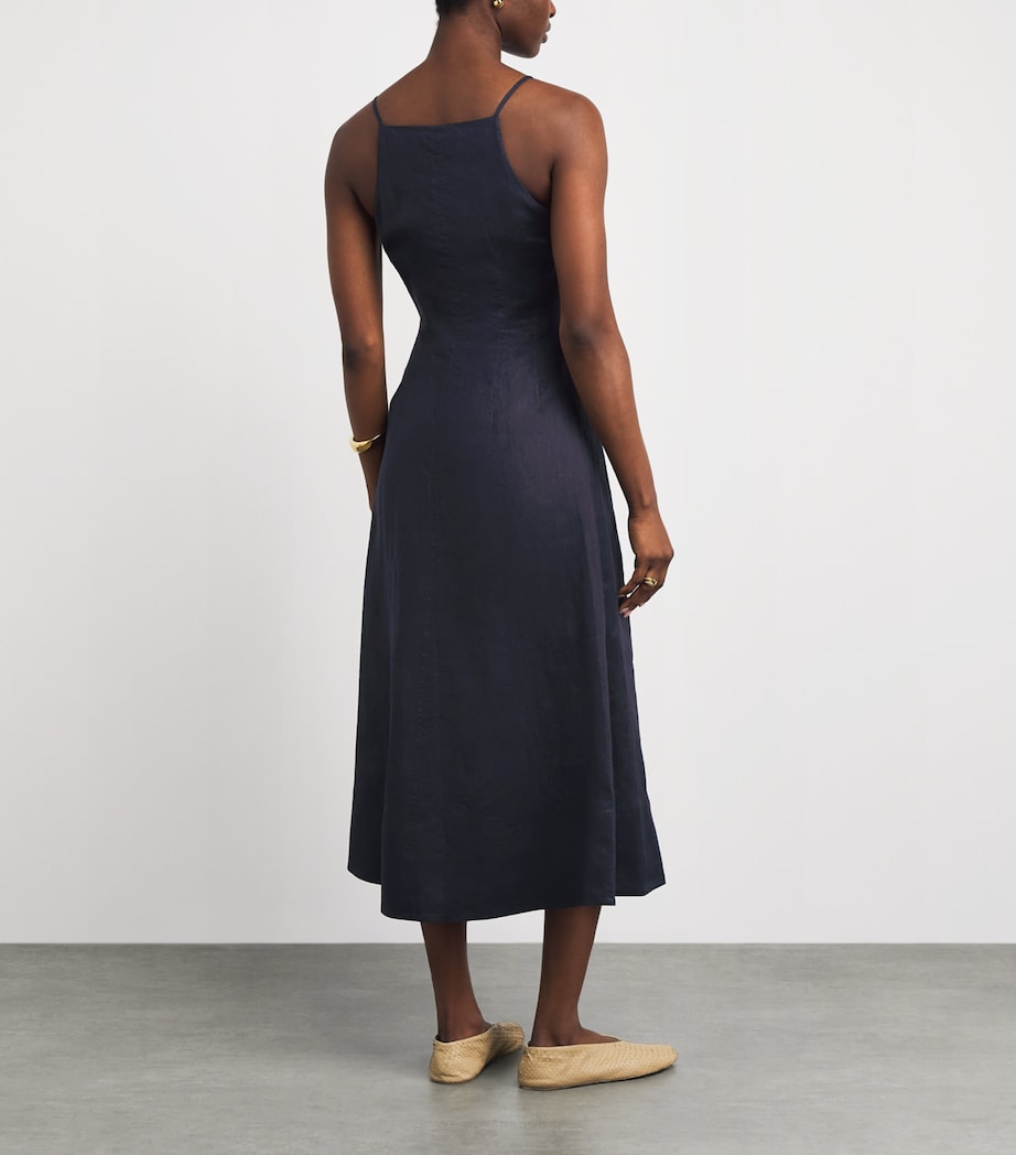Veronica Beard Navy Linen Georges Midi Dress | Harrods US Veronica Beard Navy Linen Georges Midi Dress | Harrods US