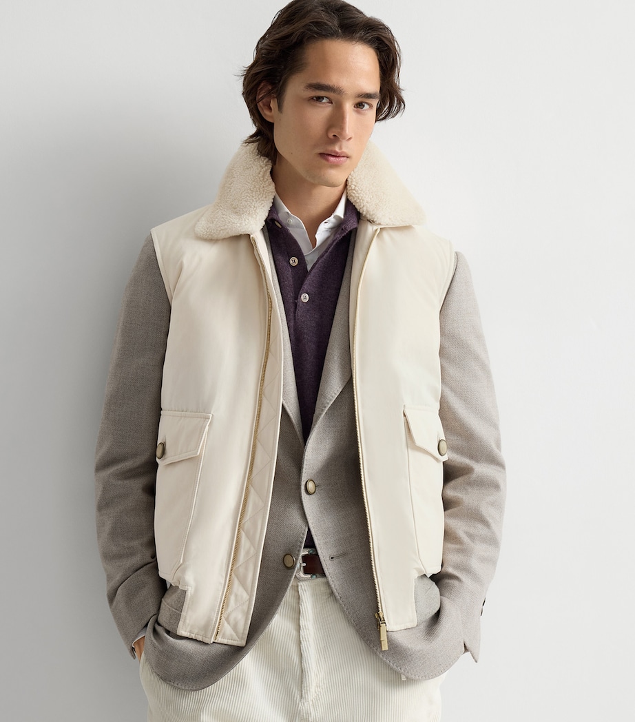 Brunello Cucinelli Mens Waxed Shearling-Collar Gilet Image 2