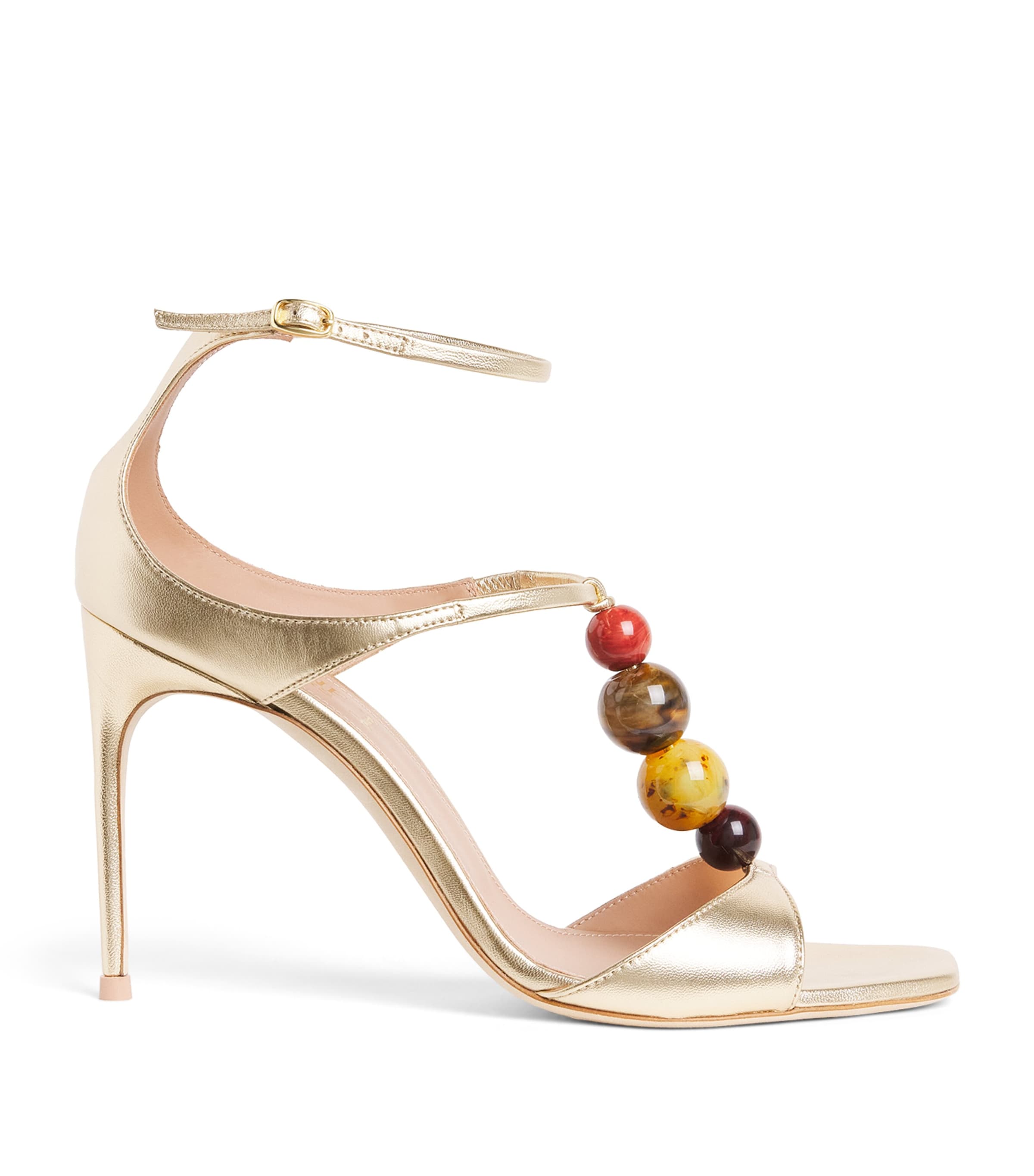 Malone Souliers Metallic Leather Beaded Leia Sandals 90 Antique Gold Image 1