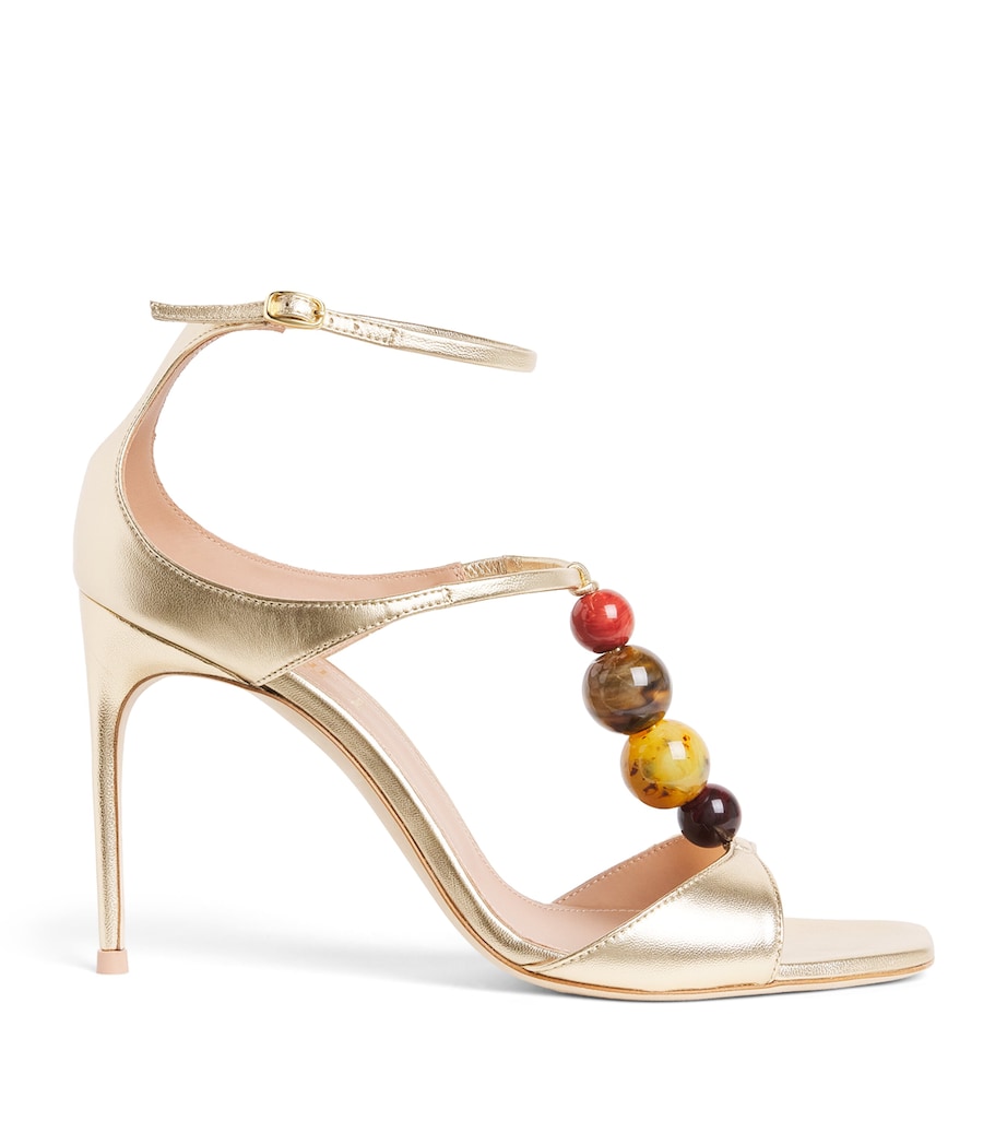 Malone Souliers Metallic Leather Beaded Leia Sandals 90 Antique Gold Image 1