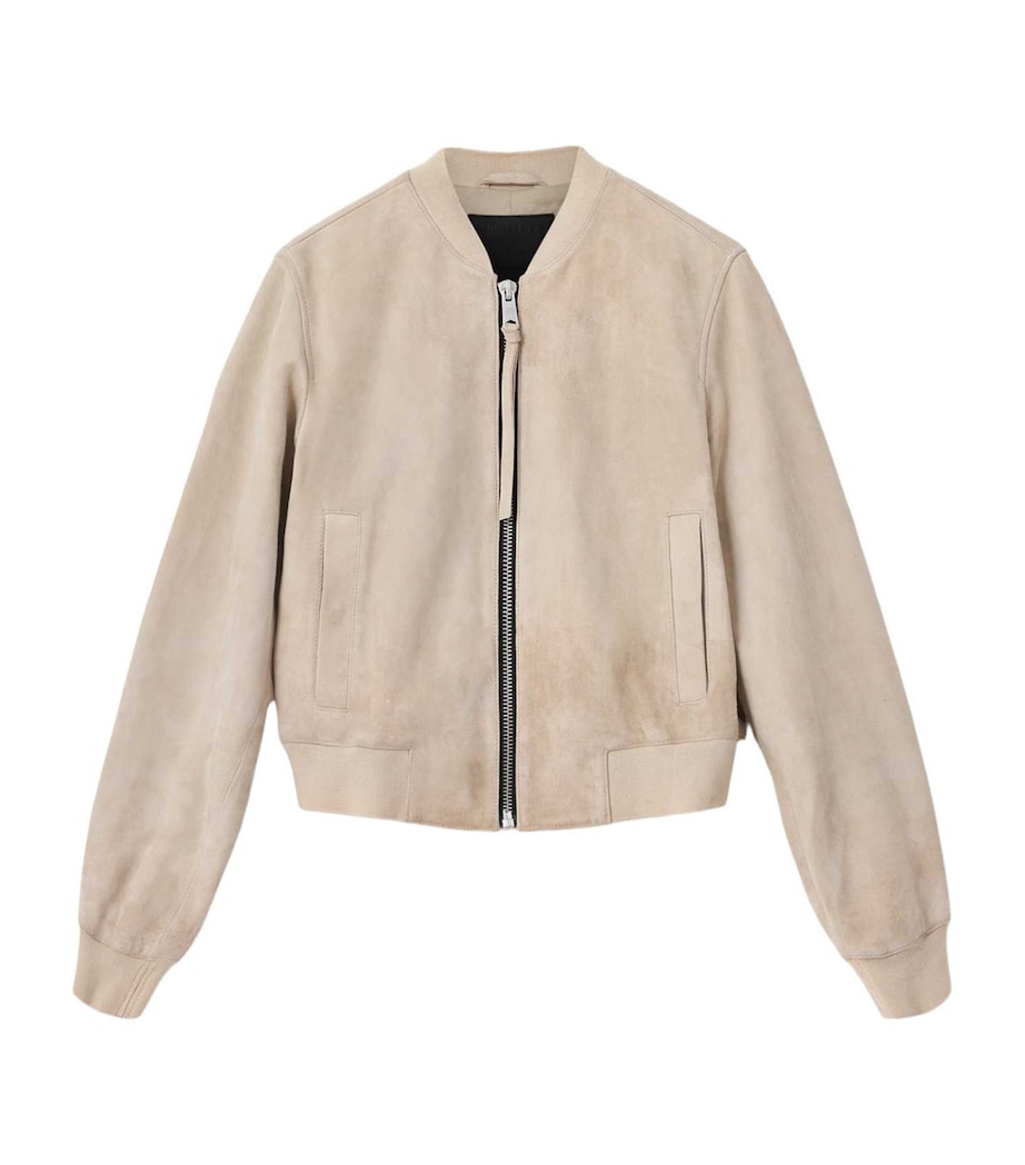 AllSaints Womens Suede Orten Bomber Jacket Silver Birch Grey Image 1