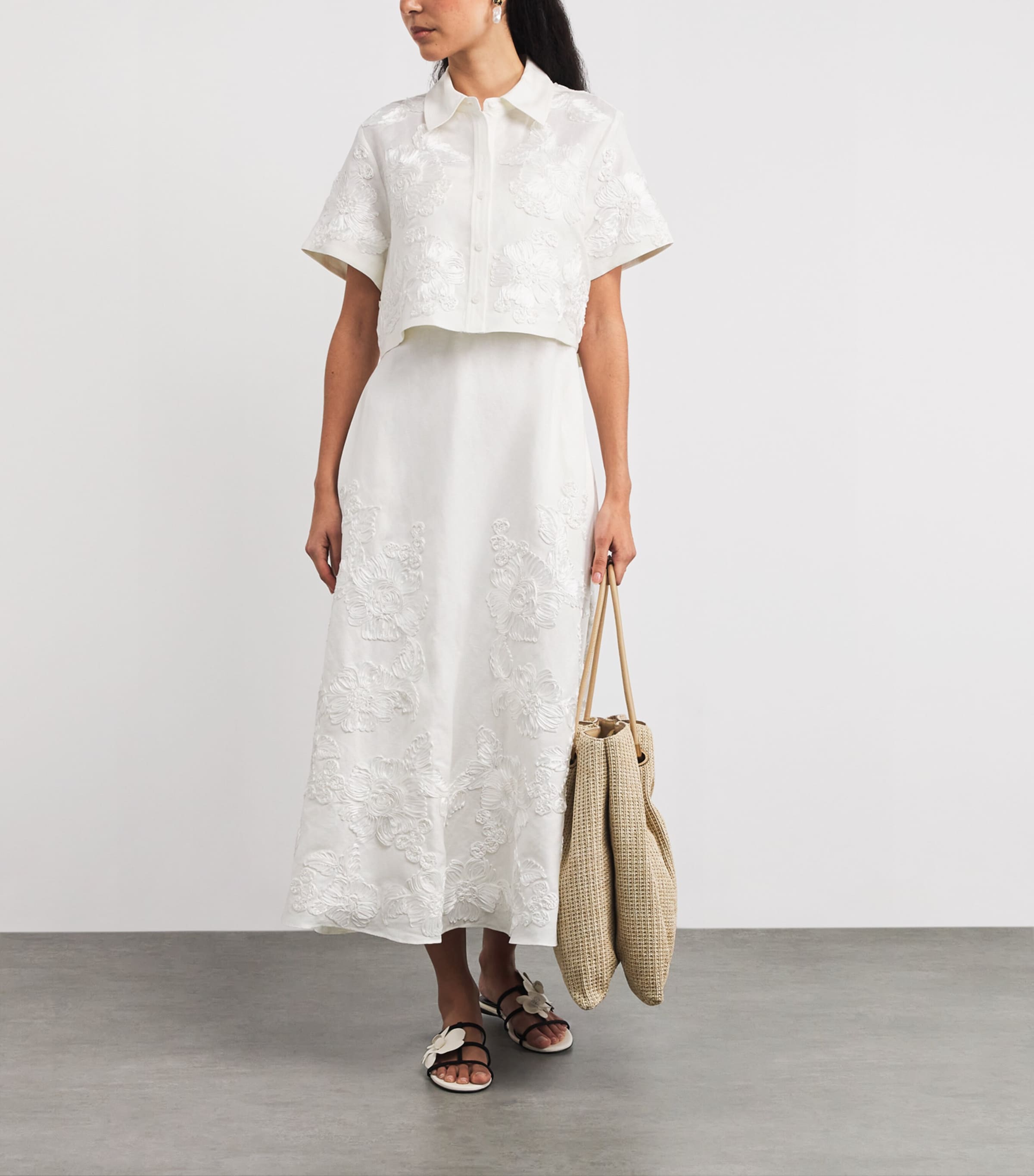 Linen-Blend Embroidered Callie Shirt IVORY Image 2