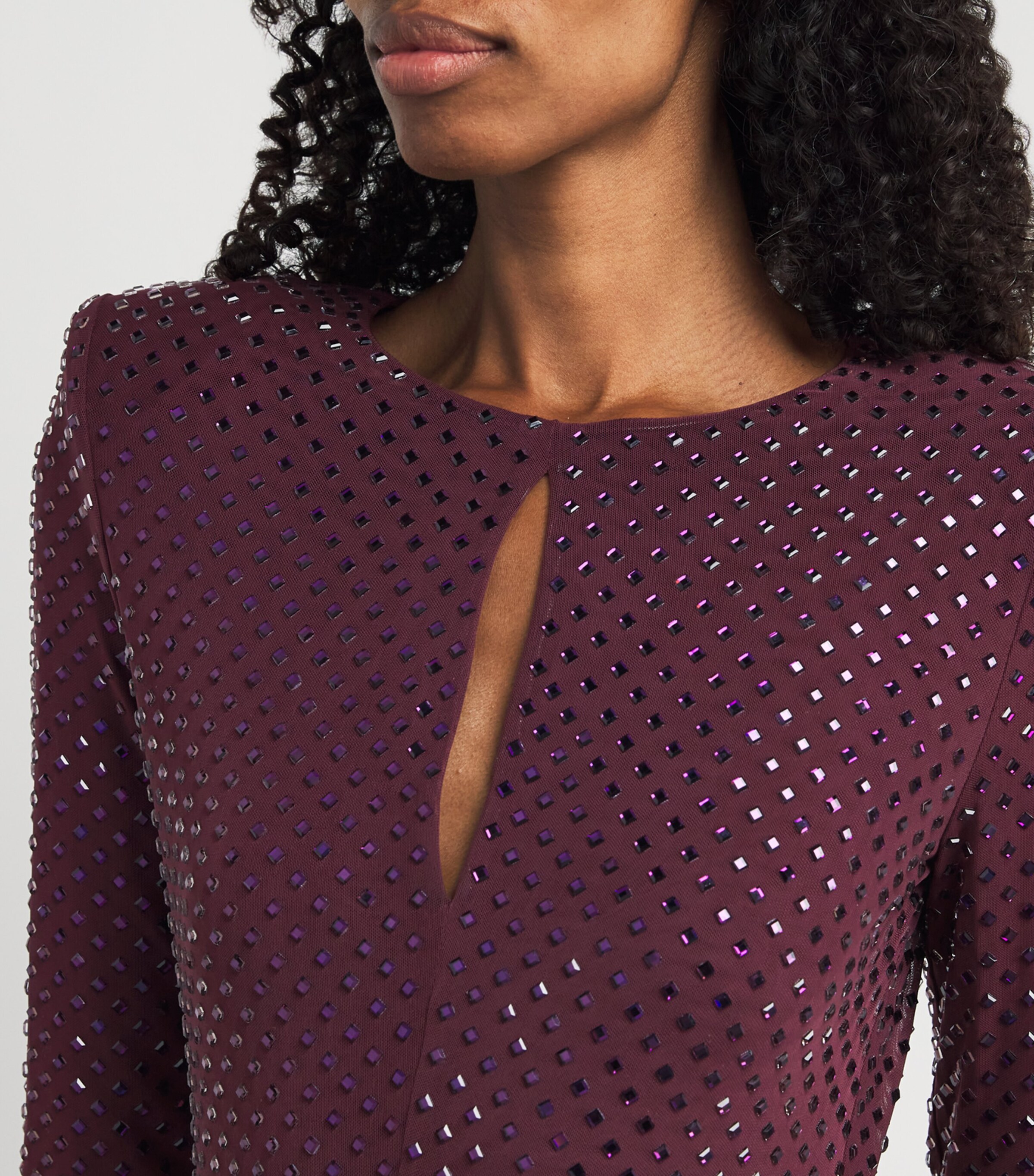 Self-Portrait Burgundy Crystal Long-Sleeve Maxi Dress | Harrods SA